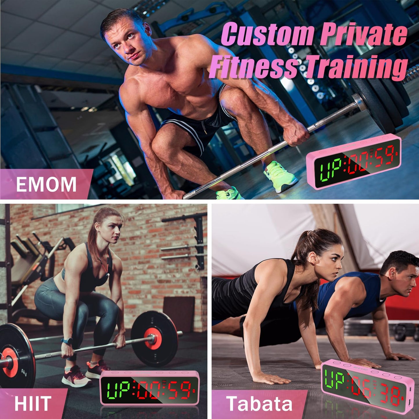 Small Gym Timer Clock Stopwatch Magnetic Workout Interval Timer, Large LED Digital Display, Home Accessories Countdown Clock for Home Gym Garage Schools (Matte Pink)