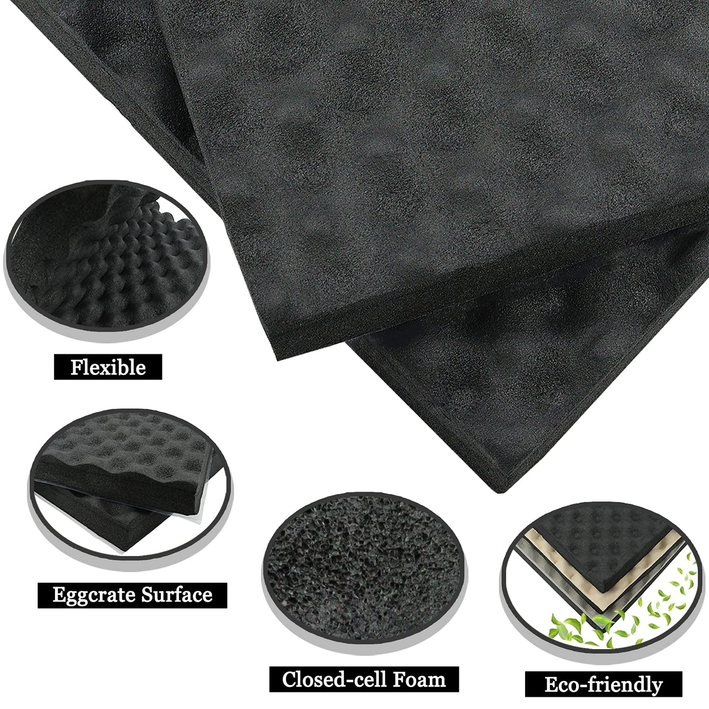 BXI Soundproofing Closed Cell Foam - 8 Pack Self-Adhesive 16'' X 12'' X 1'' Thickened Egg Crate Sound Proof Foam - Acoustic Foam Panels Great for Noise & Thermal Insulation (Black)