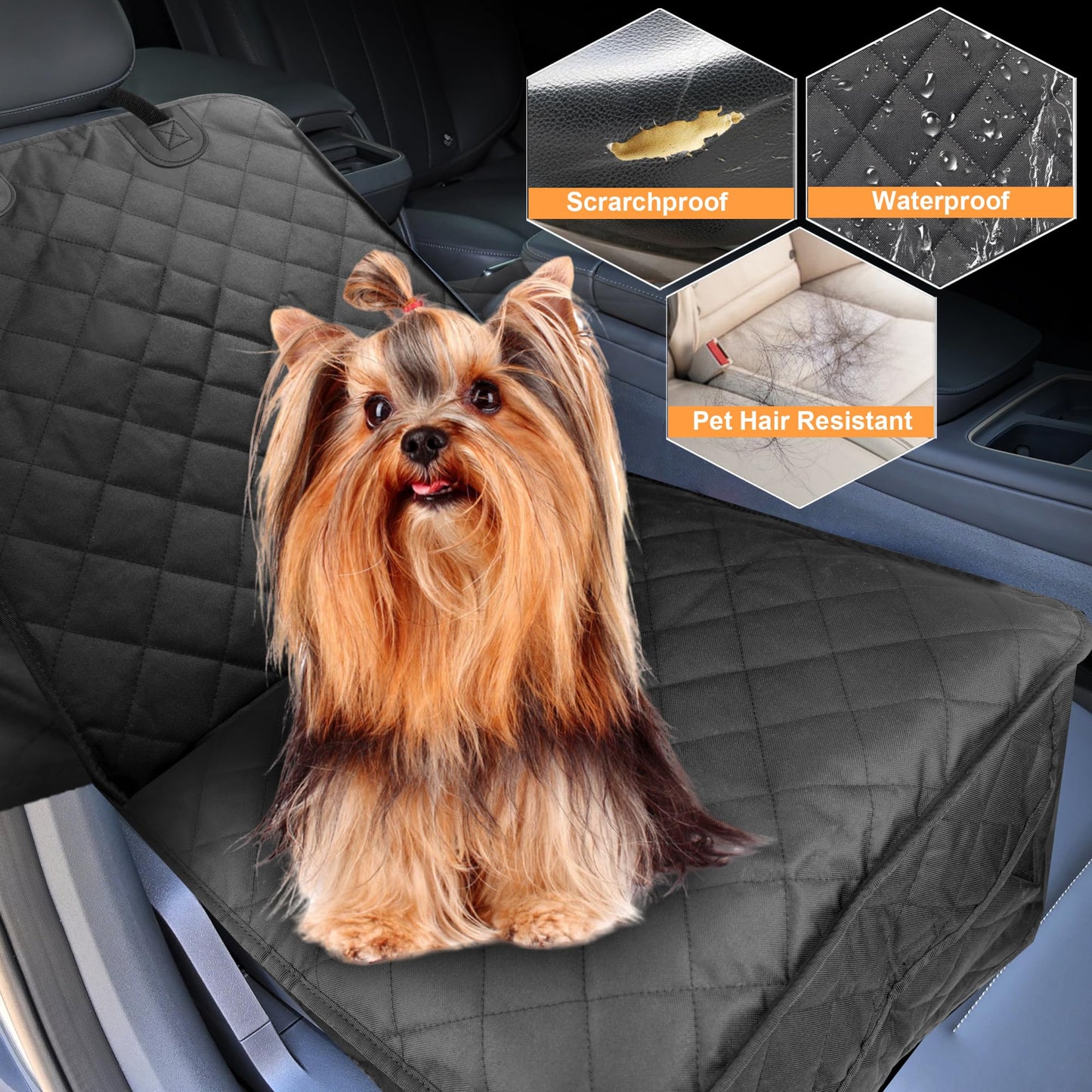 Dog Car Seat Cover for Front Seat, Waterproof Pet Seat Cover with Mesh Window & Zipper Open, Scratchproof Dog Car Hammock for Cars, Trucks, SUVs, Jeep