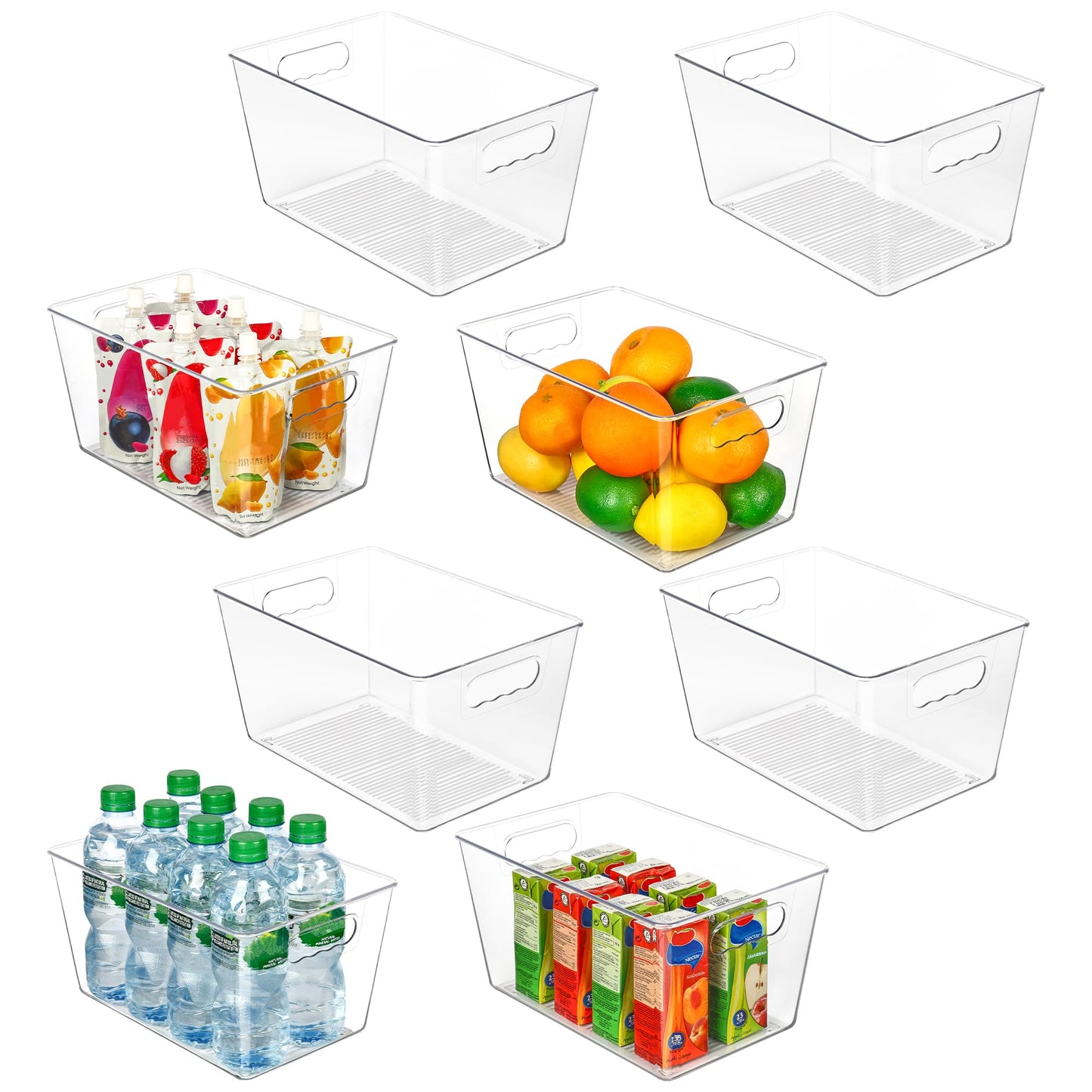 Vtopmart Clear Plastic Pantry Organizer Bins, 8 PCS Food Storage Bins with Handle for Refrigerator, Fridge, Cabinet, Kitchen, Countertops, Cupboard, Freezer Organization and Storage, BPA Free, Large