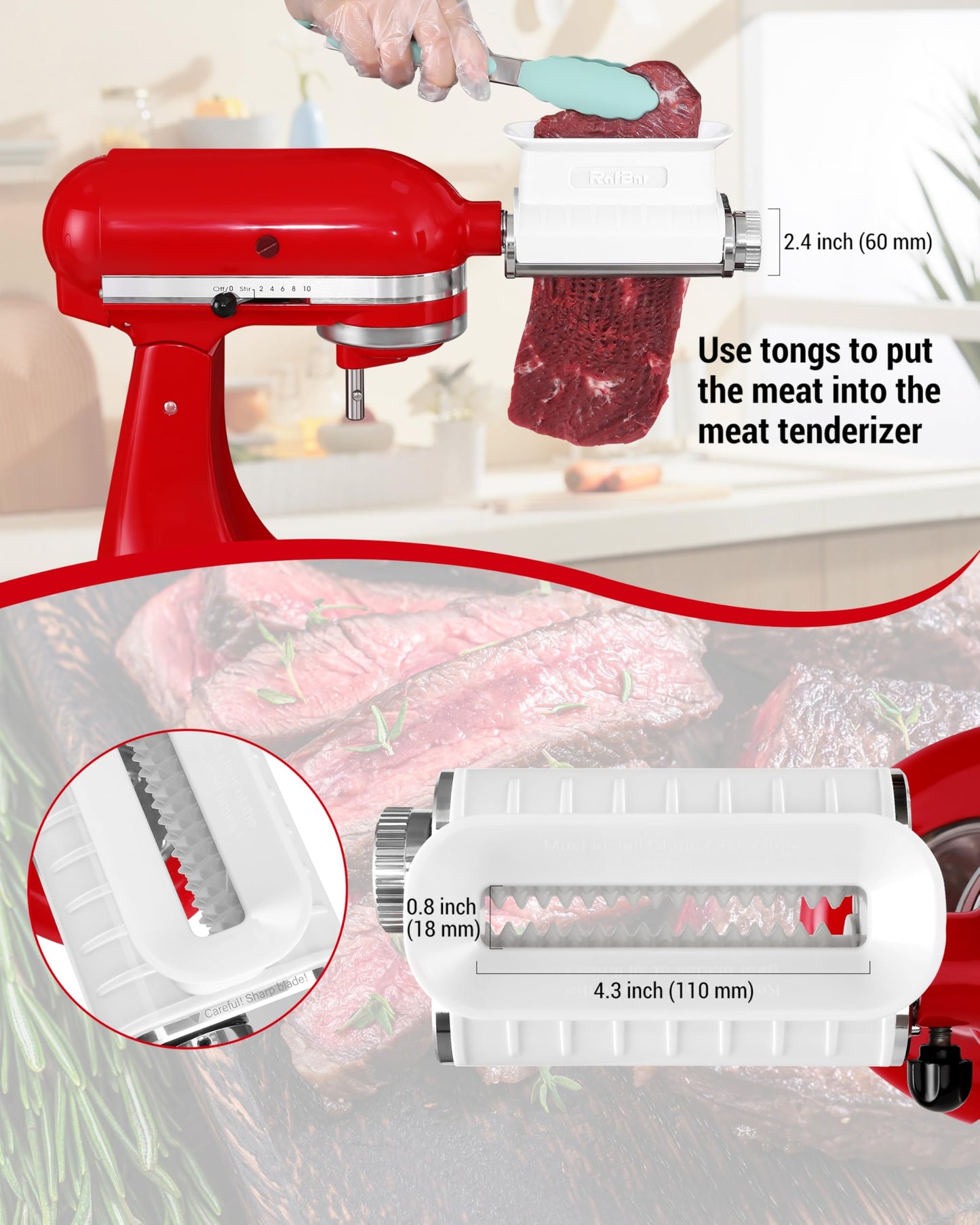 Meat Tenderizer Attachment for KitchenAid, Tenderizer Machine for Kitchen aid & Cuisinart Stand Mixers, Stainless Steel Meat Tenderizer Tool, All Parts Dishwasher Safe