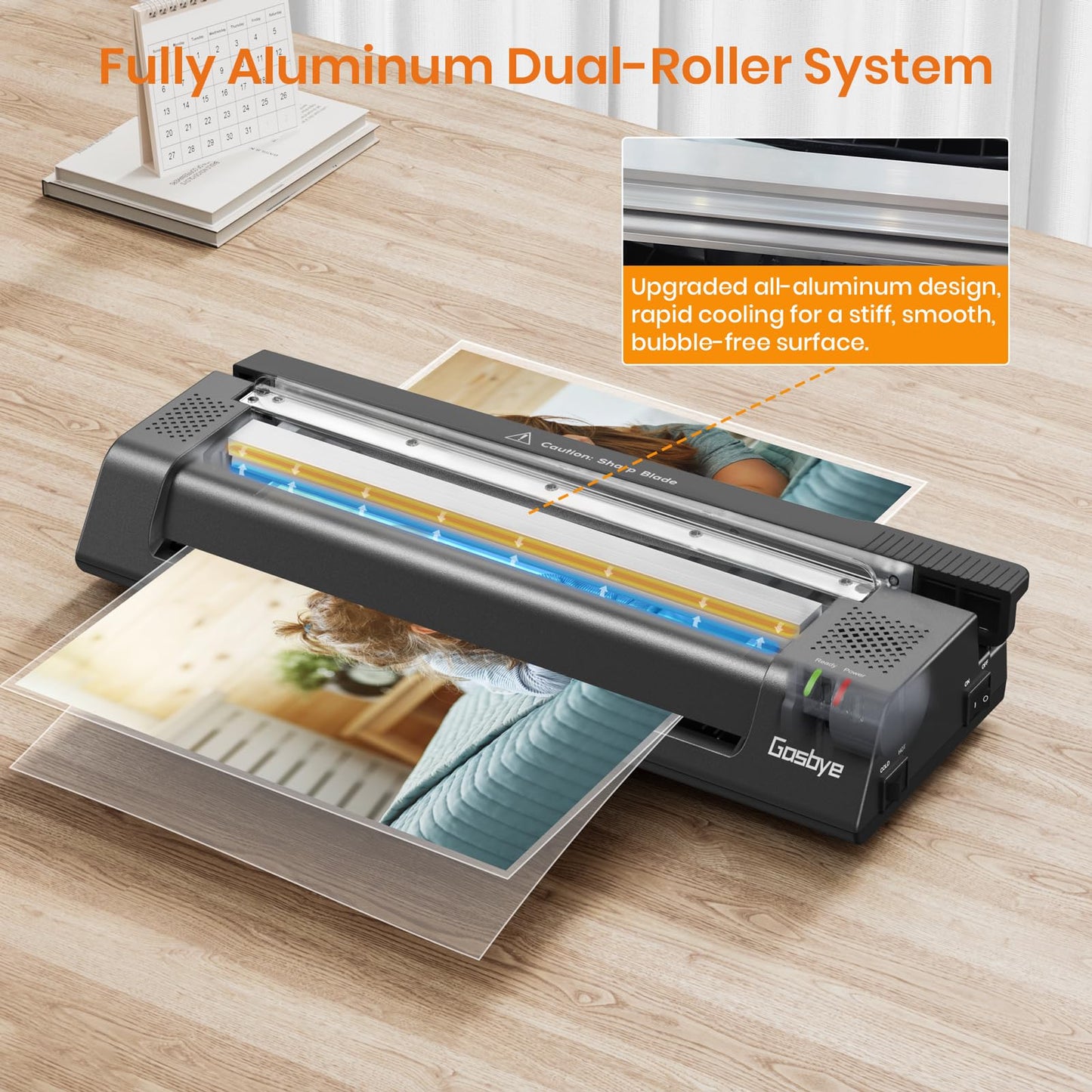 Gasbye 13-Inch Laminator Machine with Steel Paper Cutter, Thermal Cold Laminator with 13 Laminating Sheet, Corner Rounder, Jam Release Button for Home, Office, School, Teachers Use, Black