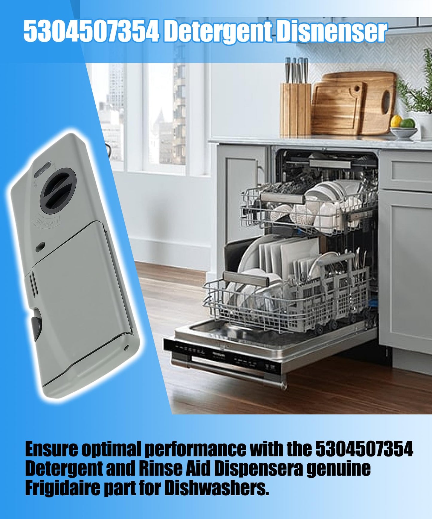 Upgraded 5304507354 Detergent and Rinse Aid Dispenser for Dishwashers Compatible with Frigidaire,Electrolux, Kenmore,Replacement 154452704,154542104,154542107,154574405,154574406,154860103 Etc