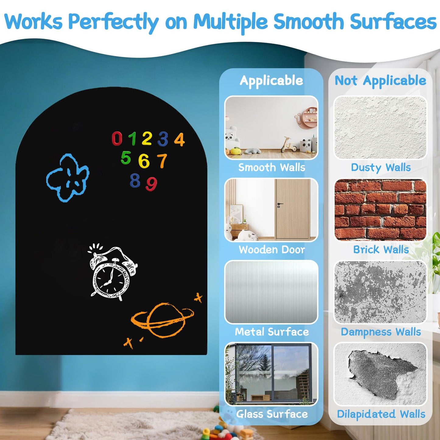 40"x 32" Magnetic Chalkboard Wall Decal with Dust-Free Chalks Peel and Stick Blackboard for Kids Playroom School Home Decor