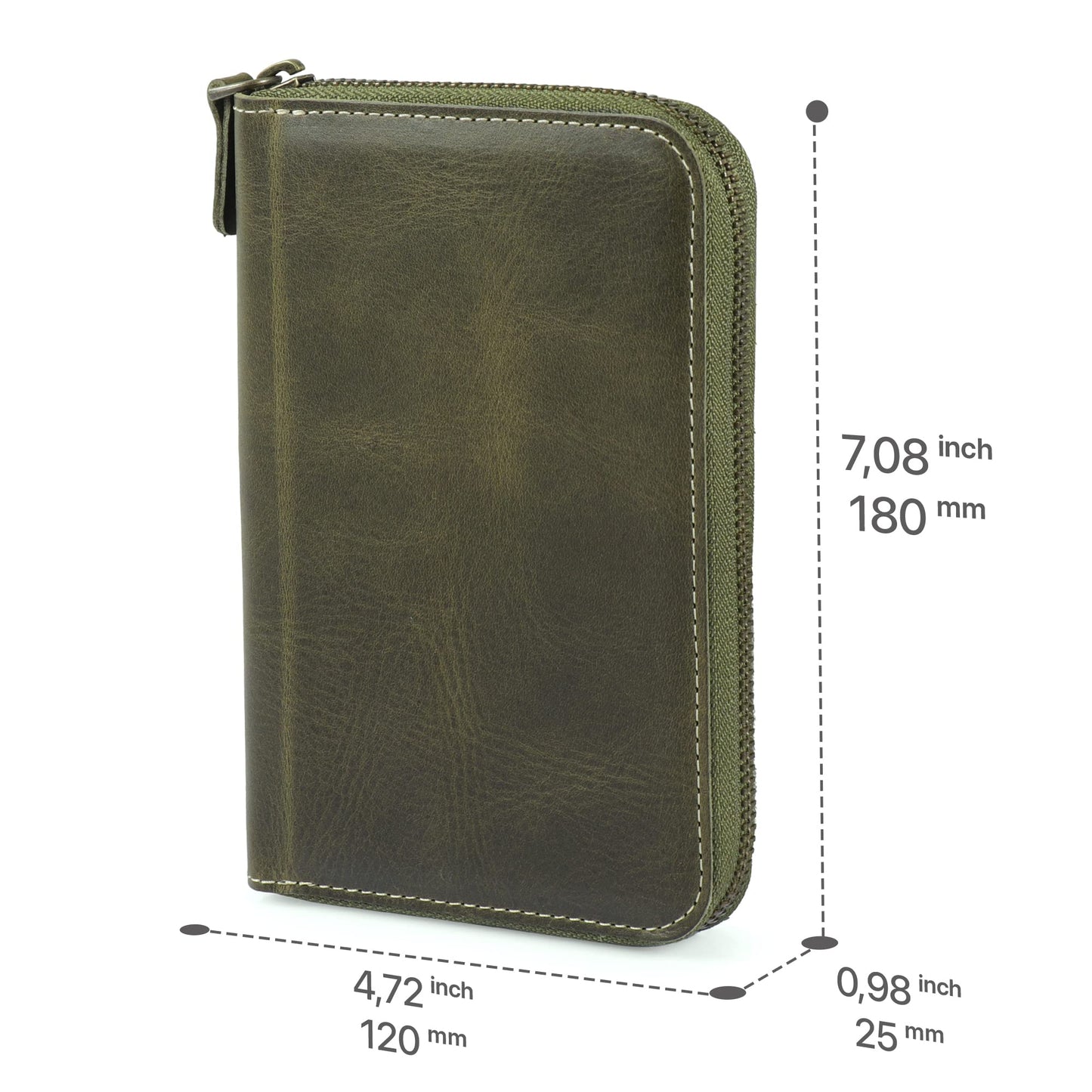 Londo Genuine Leather Padfolio with Pencil Holder Notepad and Zipper Closure (Green)
