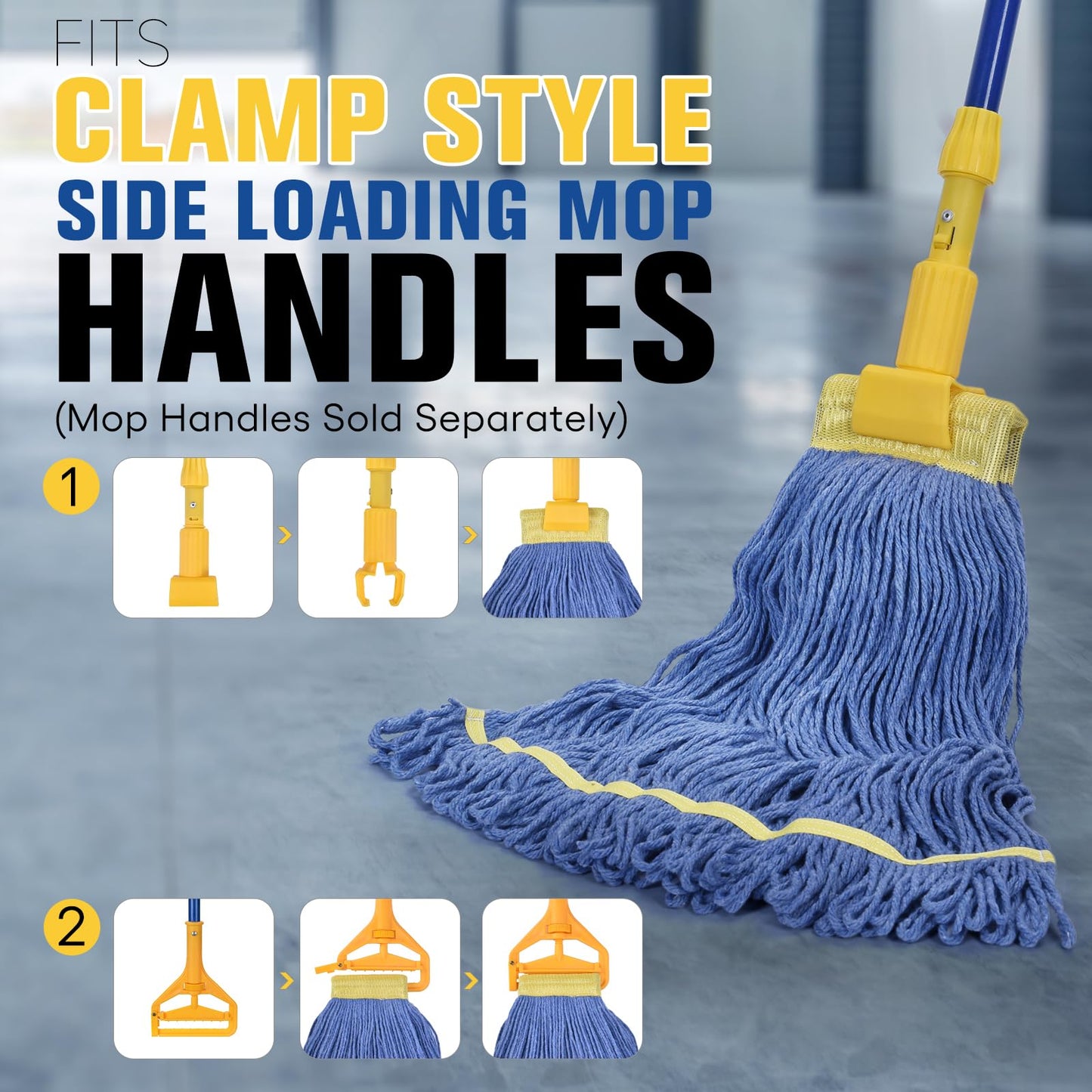Matthew Cleaning Commercial Mop Head Replacement, 5 Inch Wide Headband, Looped End Cotton Blend String Wet Mops for Floor Cleaning, 24 oz Large, 3-Pack Blue