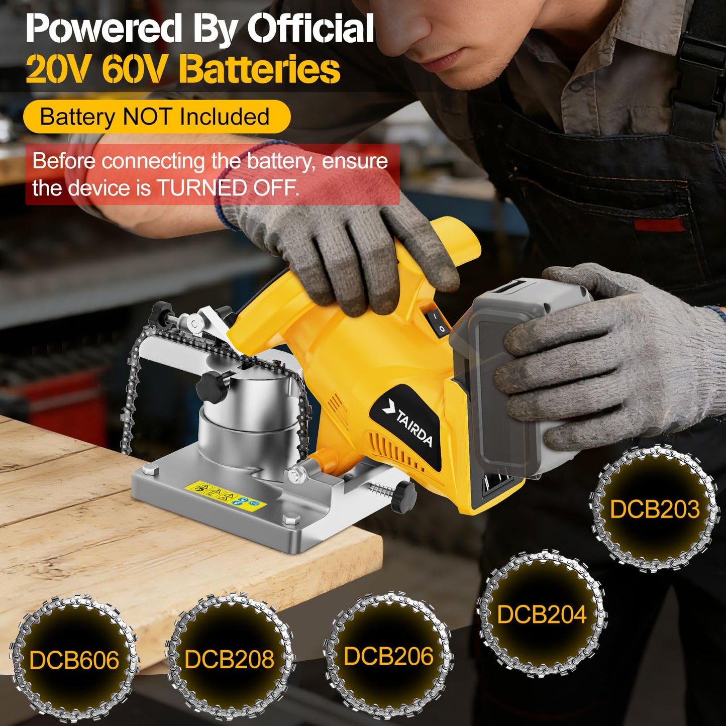 Cordless Chainsaw Chain Sharpener Compatible for Dewalt 20V 60V Battery(Tool Only), Electric Automatic Chain Sharpener with 5800RPM High Speed, for 1/4'', 0.325'', 3/8'', 0.404''Pitch, Bench-Mounted