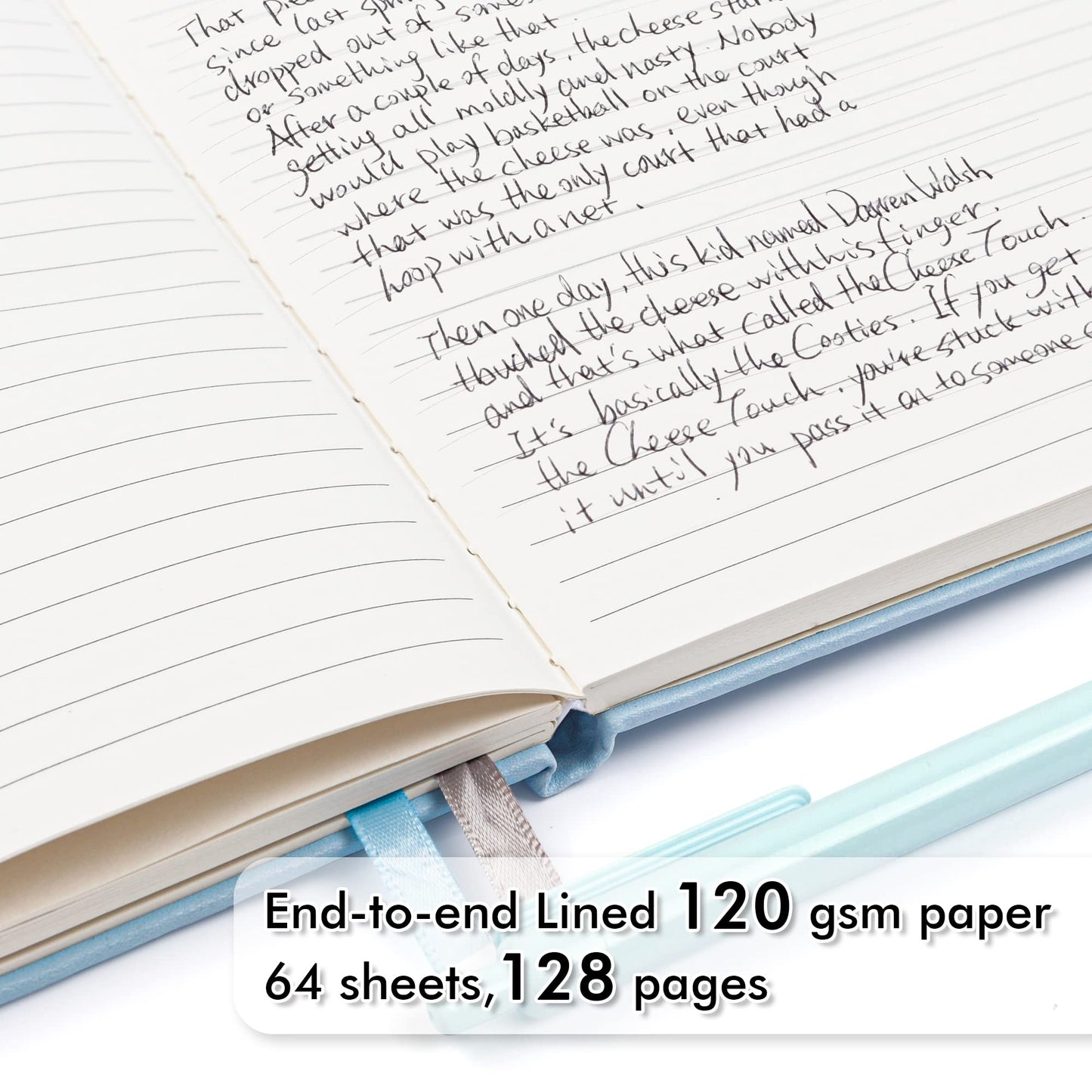 feela 5 Pack Journal Notebook Bulk for School, Hardcover Business Notebooks Classic Ruled Lined Journals with Pen Holder for Work Note Taking, with 5 Black Pens, 120 GSM, 5.1”x8.3”, A5, Light Blue