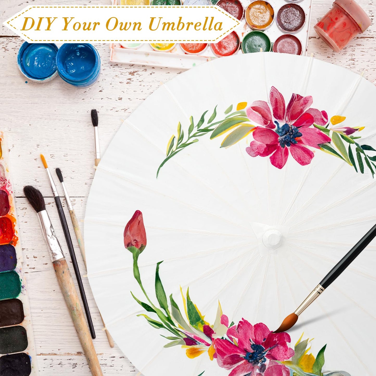 SAYAYA 24 Pack 23.6 Inch Small White Paper Umbrellas Chinese Japanese Parasol Paper Decorative Umbrellas DIY Oiled Painting Parasol for Weddings Bridal Showers Crafts Photography Party Decor