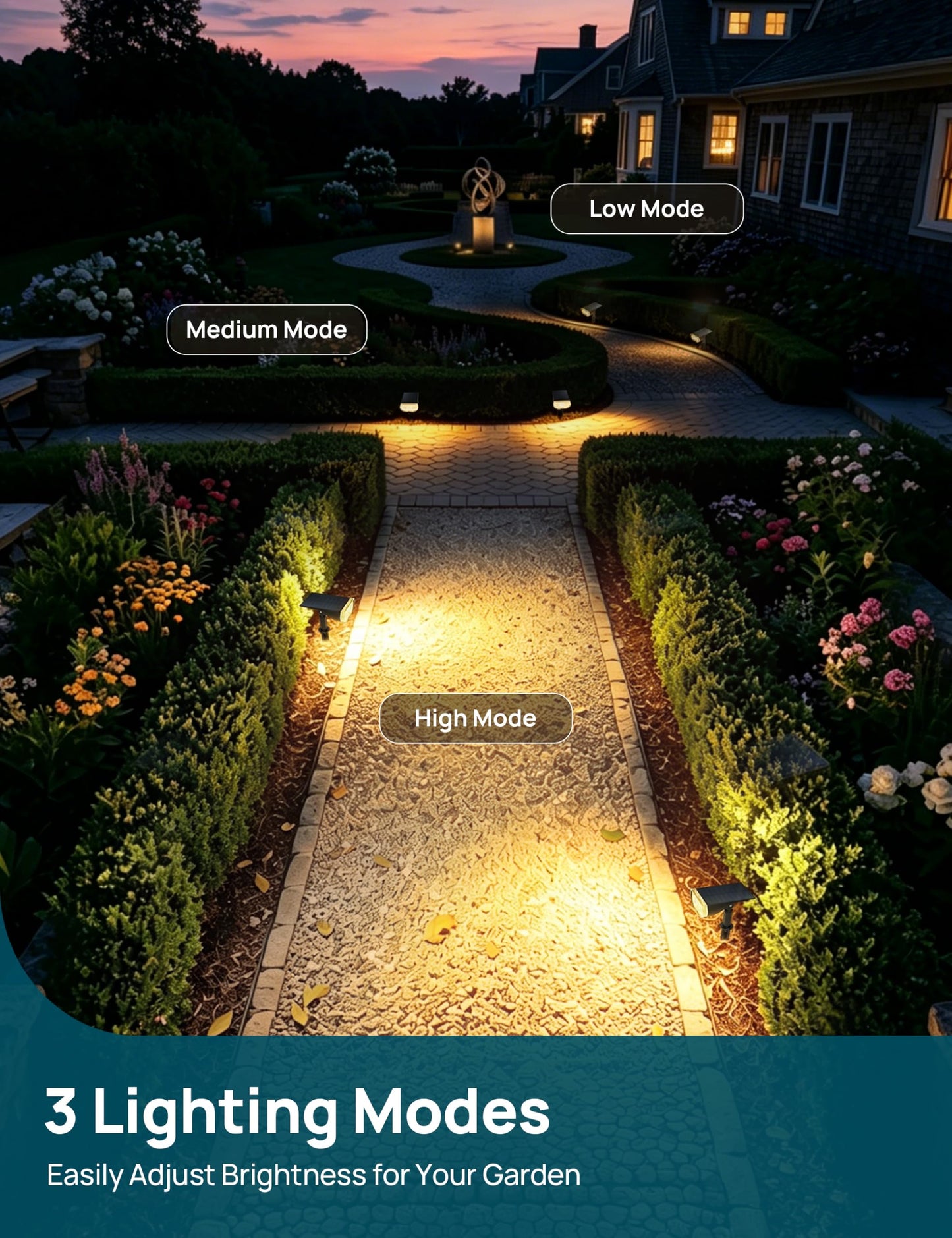 Linkind Solar Lights Outdoor Waterproof IP67, StarRay Dusk-to-Dawn Outdoor Solar Lights, 3 Lighting Modes Solar Spot Lights Outdoor for Garden, Yard, Landscape (Warm White, 6 Pack)