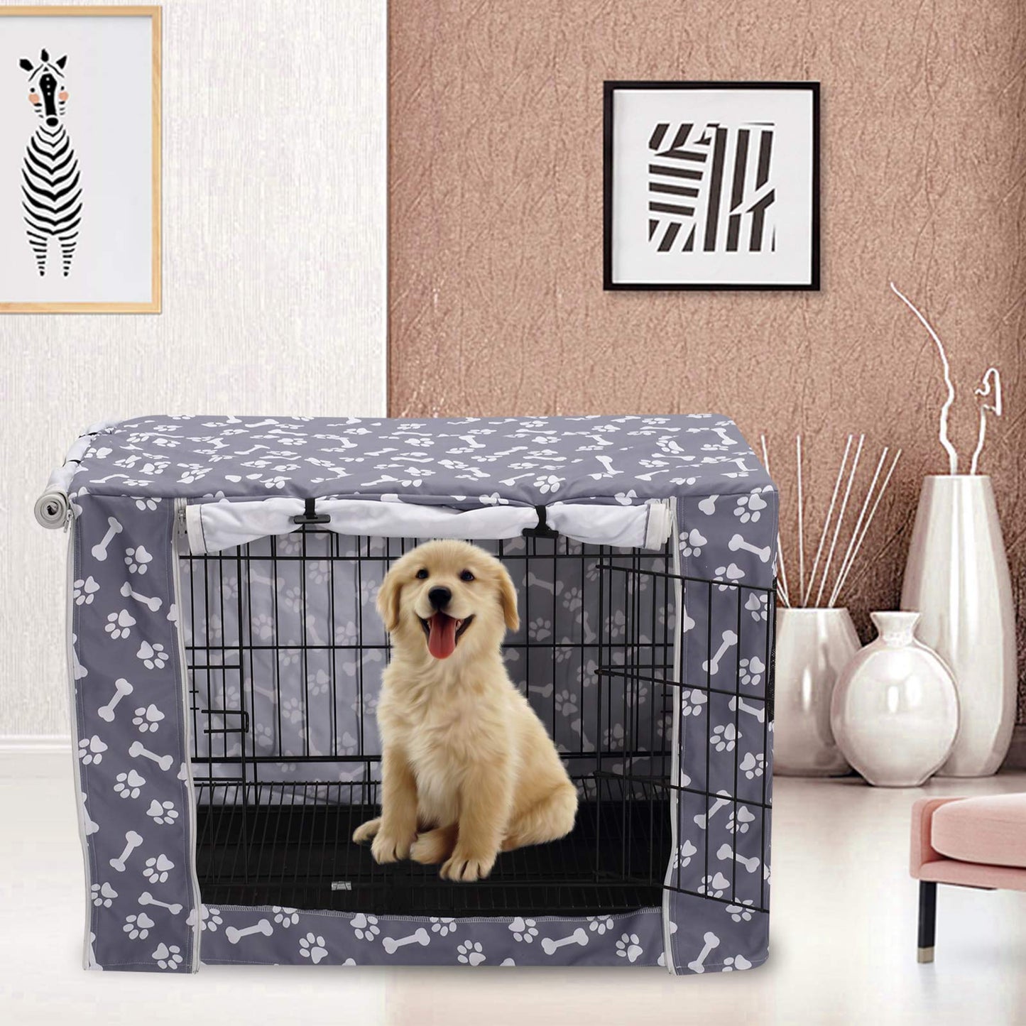 Pethiy Dog Crate Cover Durable Polyester Pet Kennel Cover Universal Fit for Wire Dog Crate - Fits Most 42 inch Dog Crates - Cover only-Sky Gray-42
