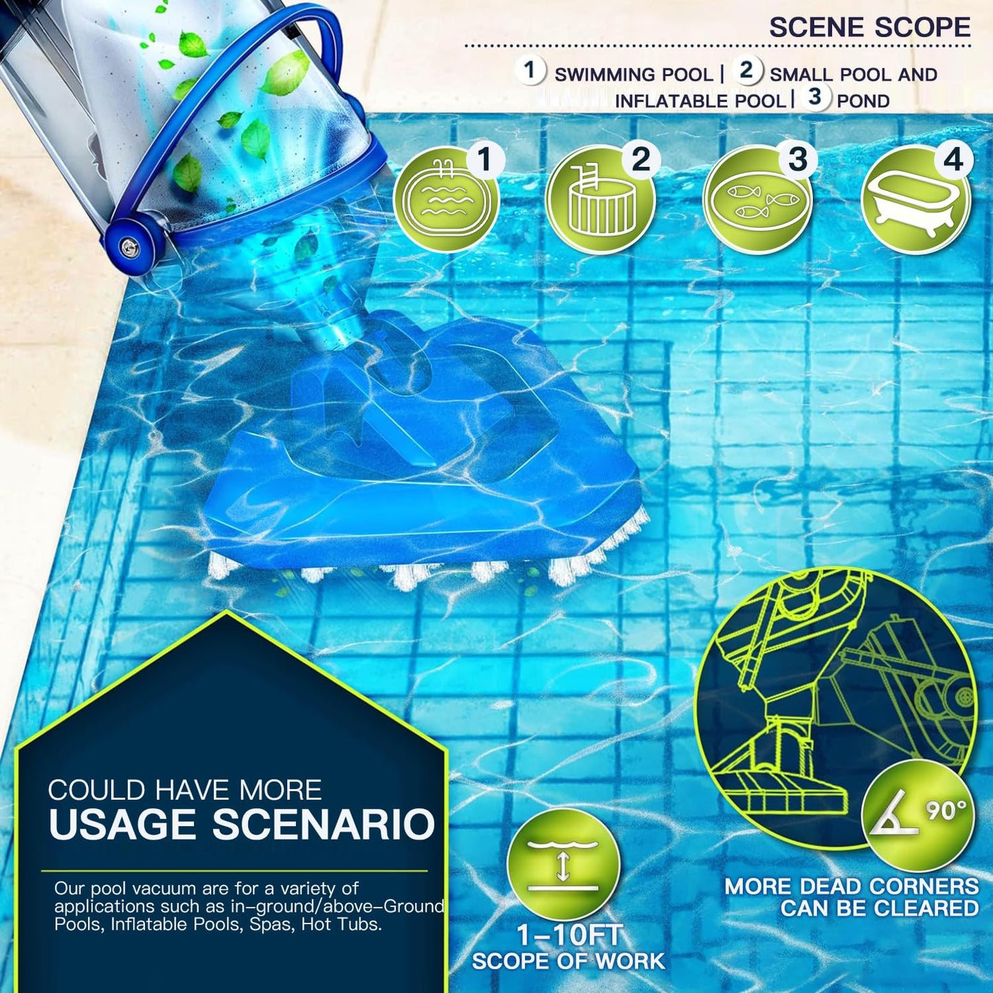 Cordless Handheld Pool Vacuum, Rechargeable Pool Cleaner for Above Ground Pool, Hot Tub and Spa, 60 Mins Running Time, 18 Gal/Min Suction, 60”Extendable Pole for Leaves, Debris, Shallow Steps