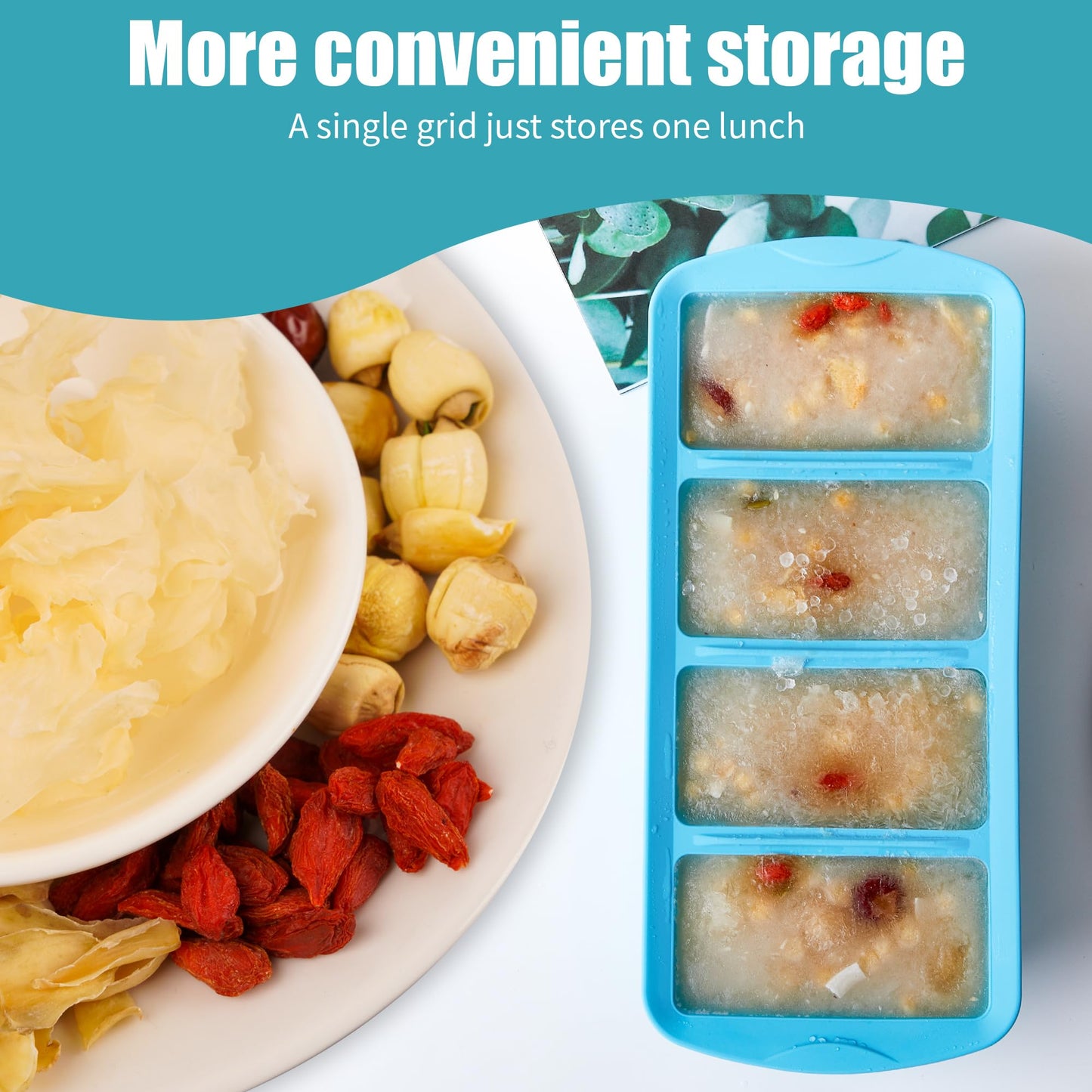 WENQING Silicone Freezer Tray with Lid 2 Pack Silicone Freezer Molds - Large Ice Cube Tray - Makes 8 Perfect 1 Cup Portions Soup Cubes Meal Prep Containers- Oven & Dishwasher Safe