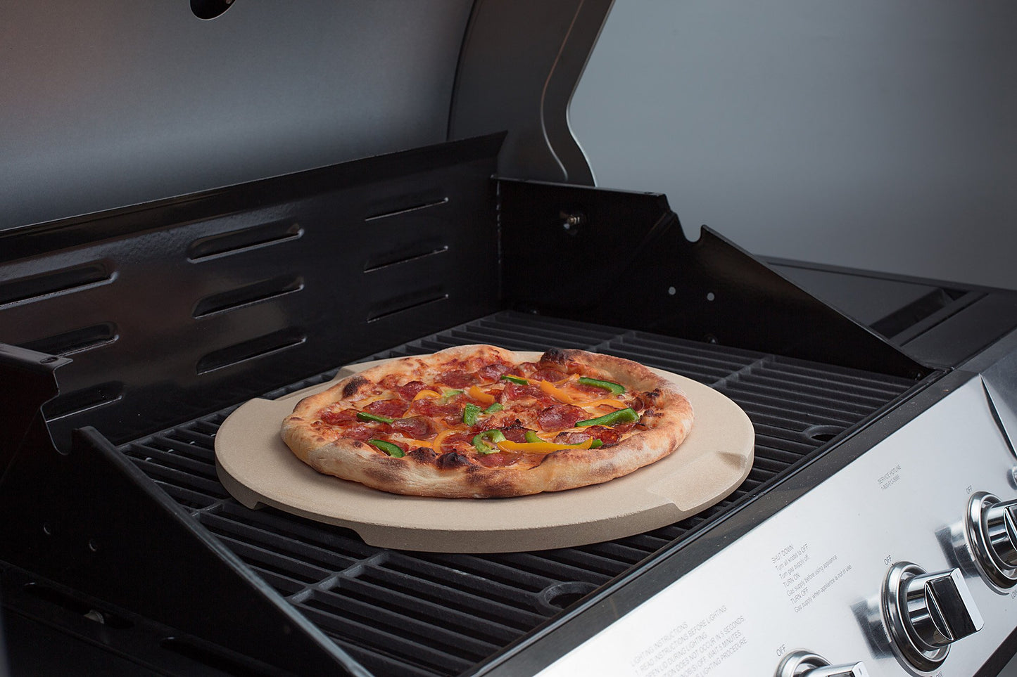 ROCKSHEAT Pizza Stone Made of Cordierite for Pizza & Bread Baking Grilling. Perfect for Oven or Grill. Innovative Unique Double - Faced Built - in 4 Handles Design (Round 15"x0.67")