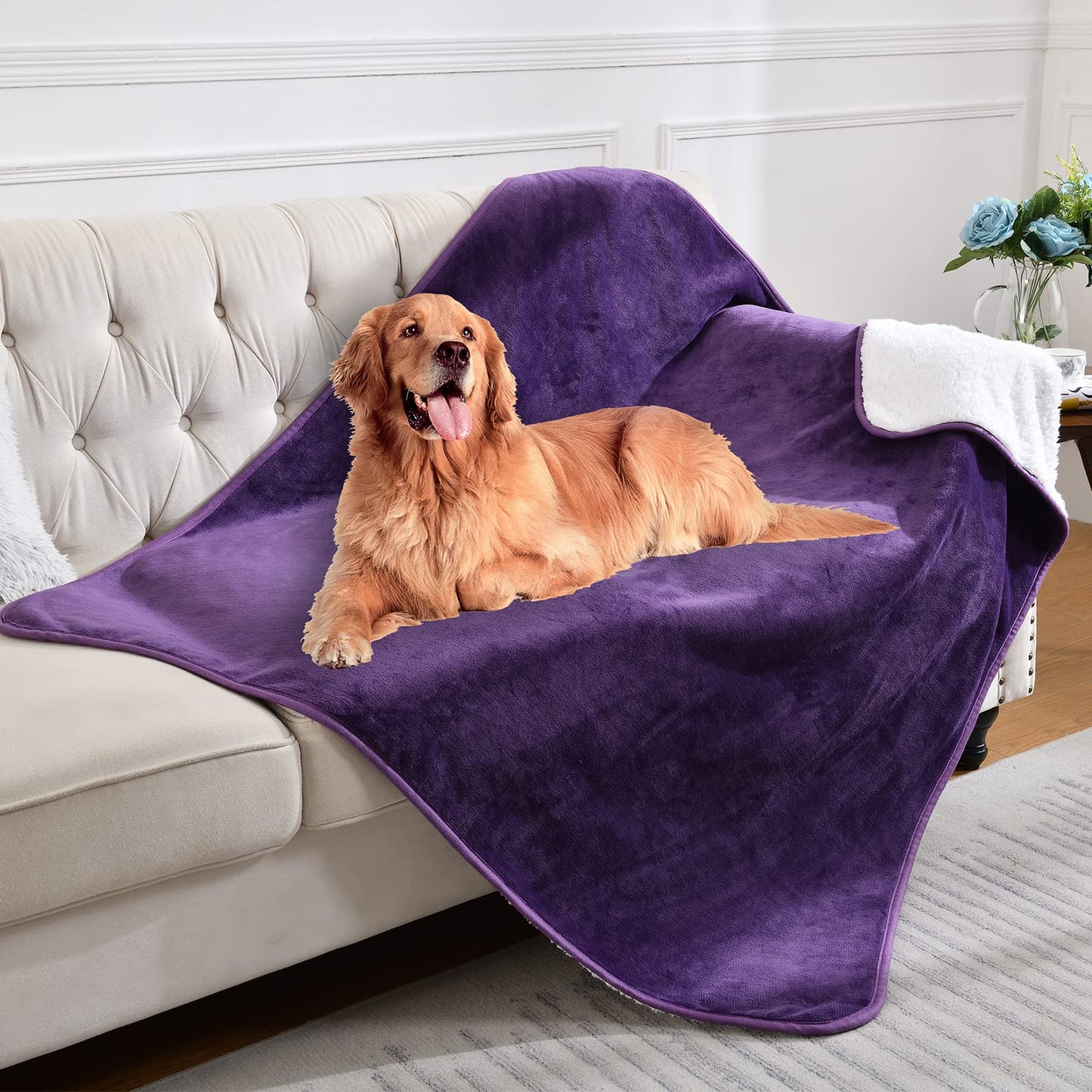 Yaning Waterproof Blanket for Bed Couch Sofa, Soft Liquid Pee Proof Pet Blanket for Dog Puppy Cat, Reversible Sherpa Fleece Furniture Protector (Dark Purple, 50"x60")