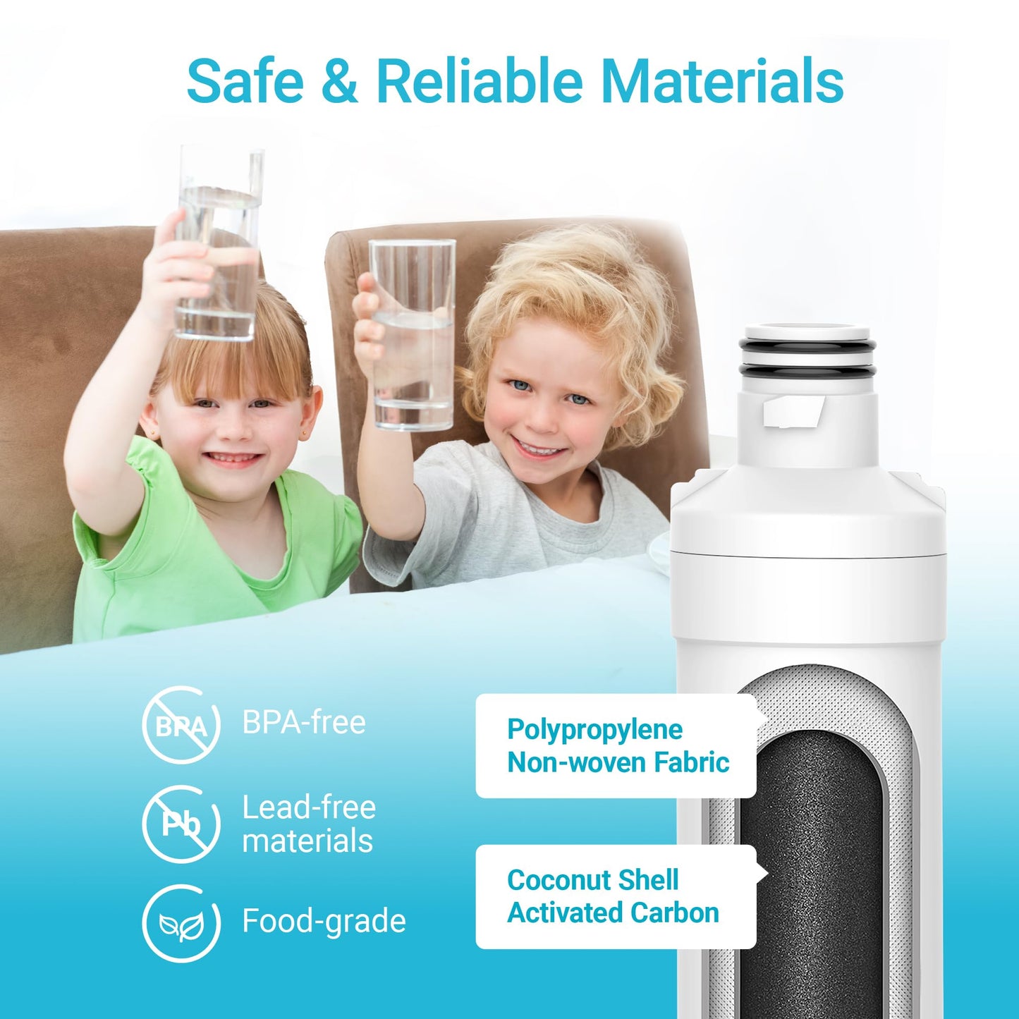 AQUA CREST LT1000PC ADQ747935 MDJ64844601 NSF Certified Refrigerator Water Filter and Air Filter, Replacement for LG® LT1000P®, LT1000PC, LT-1000PC and LT120F®, 4 Combo