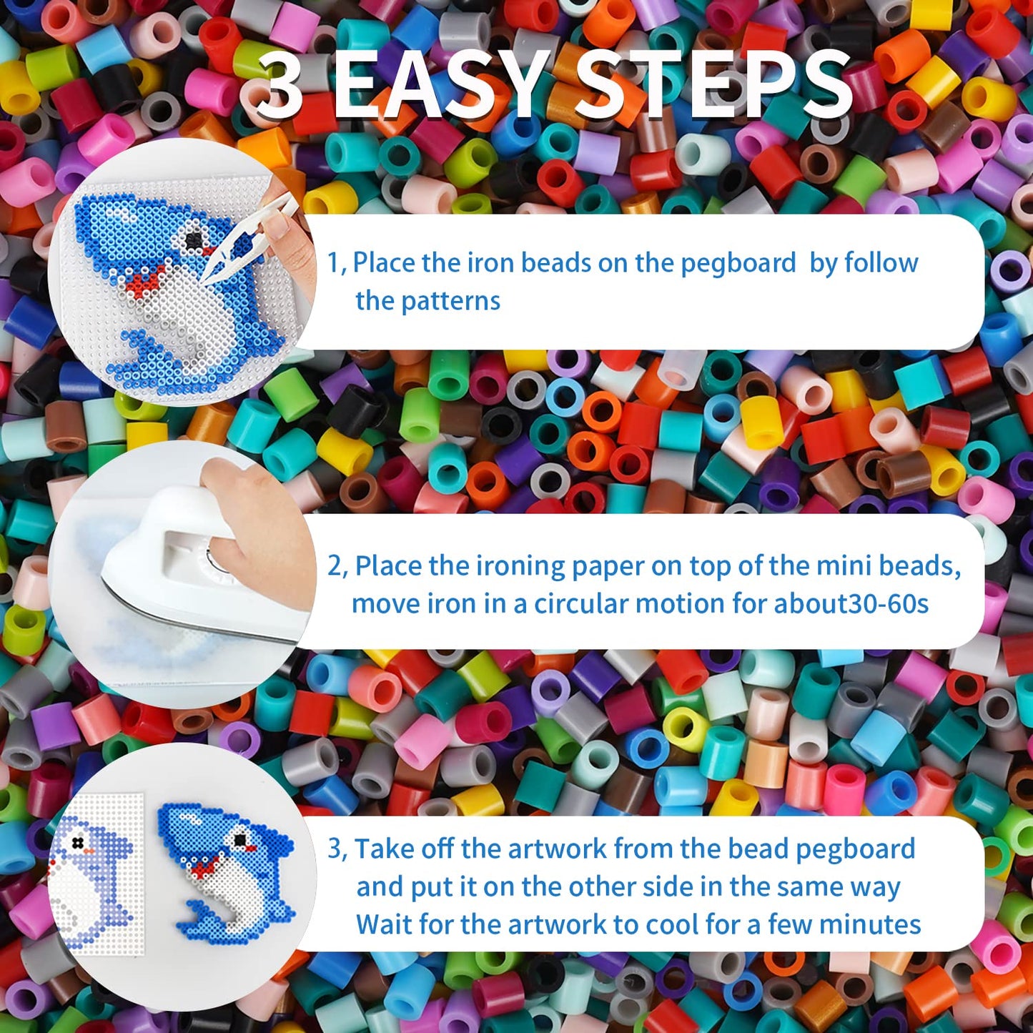 Artkal Fuse Beads Kit 9600 Pieces 5mm Melty Beads Kit, with 100 Patterns 4 Pegboards 2 Tweezers 2 Ironing Paper, Compatible Perler and Hama Beads