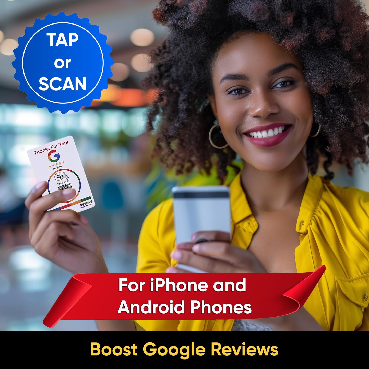 NFC Tap Card (5-Pack) by Review Highway – Canada Made - Compatible with Google Reviews - NFC Tap & QR Scan for Instant Reviews - iPhone/Android Compatible – Reusable & Lightning Fast