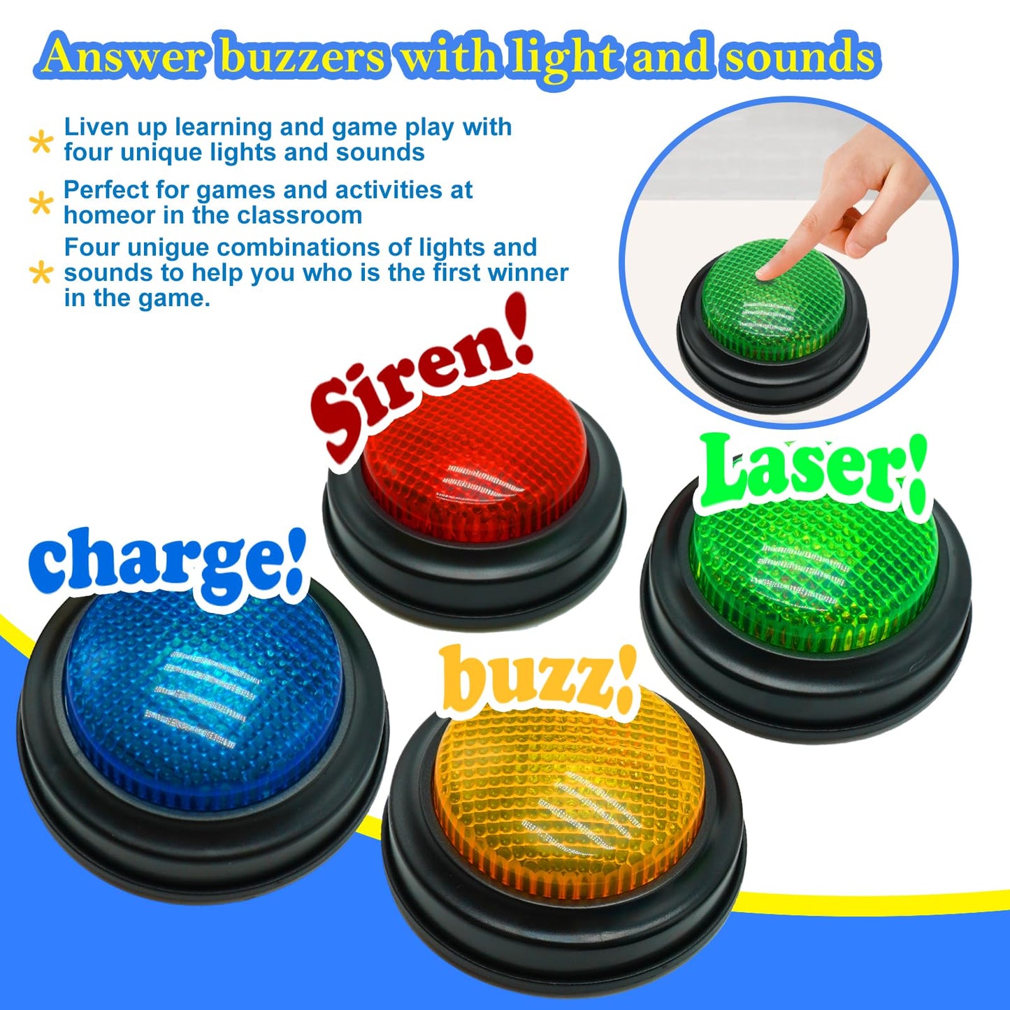 Gelabur 8-Pack Buzzers for Trivia Games, Answer Buzzers for Classroom, Family Feud Jeopardy Buzzer, Game Buzzers with Lights and Sound for Classroom, Game Show Buzzer Buttons