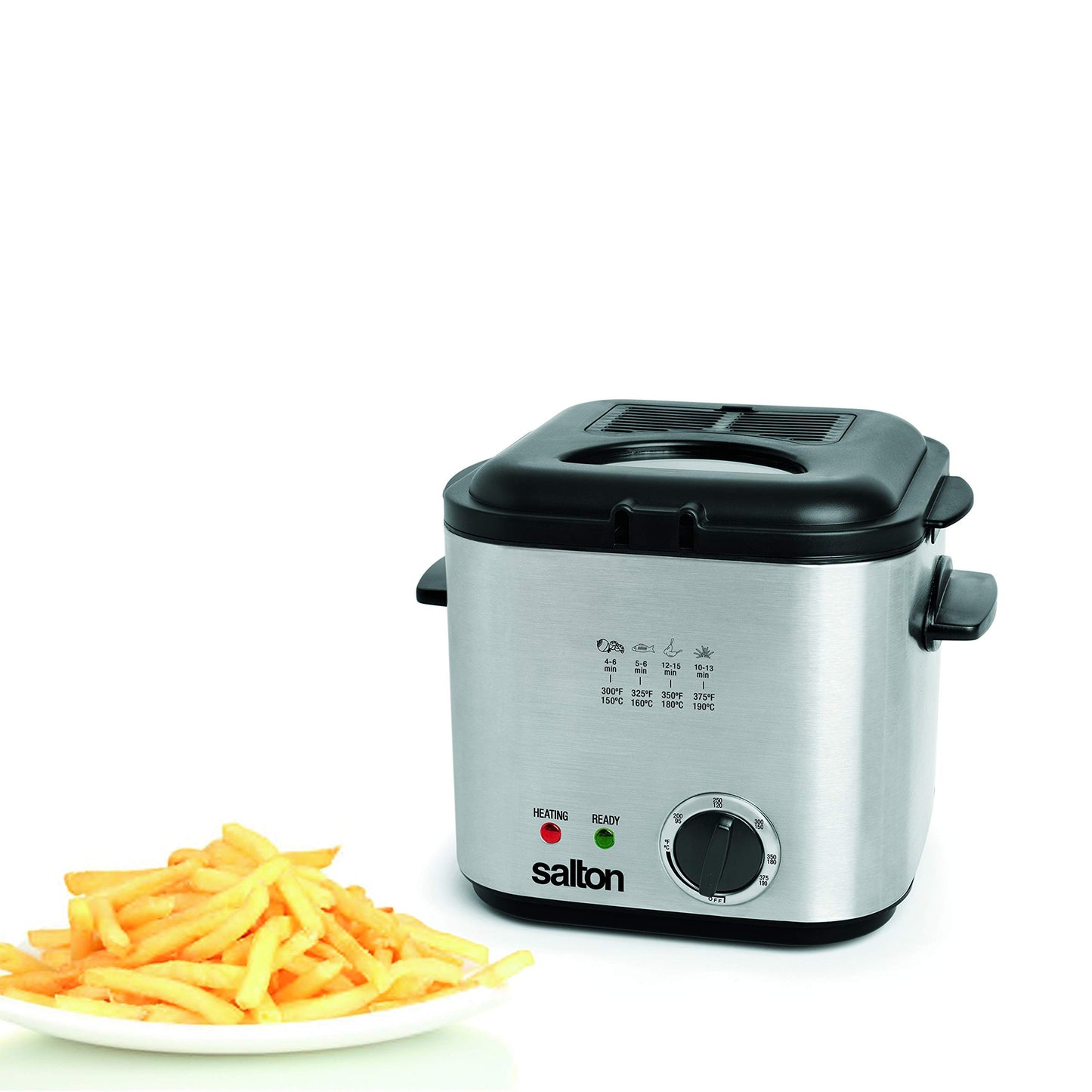Salton Compact Deep Fryer | 1.0L (1 Quart) Oil Capacity | 800W | Adjustable Temperature Control | Durable Stainless Steel | Non-Stick Coated Bowl with Viewing Window & Odor Filter | DF1539