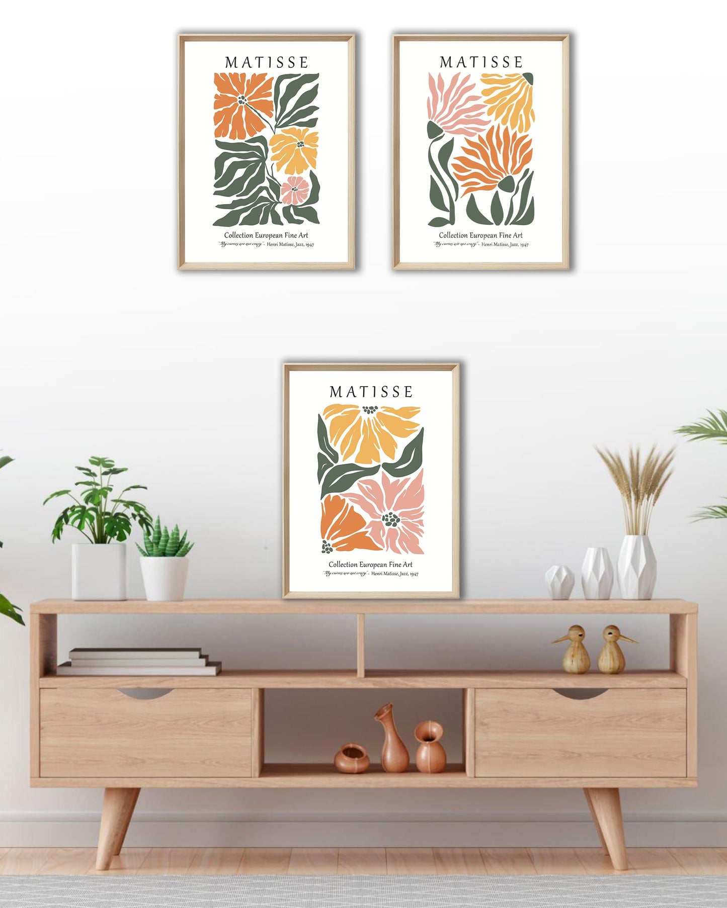 UPWOIGH 12x16 in Framed Wall Art, Matisse Flower Market Prints, Set of 3 Cotton Canvas Botanical Wall Decor for Living Room Bedroom, Aesthetic Accessories,Gift