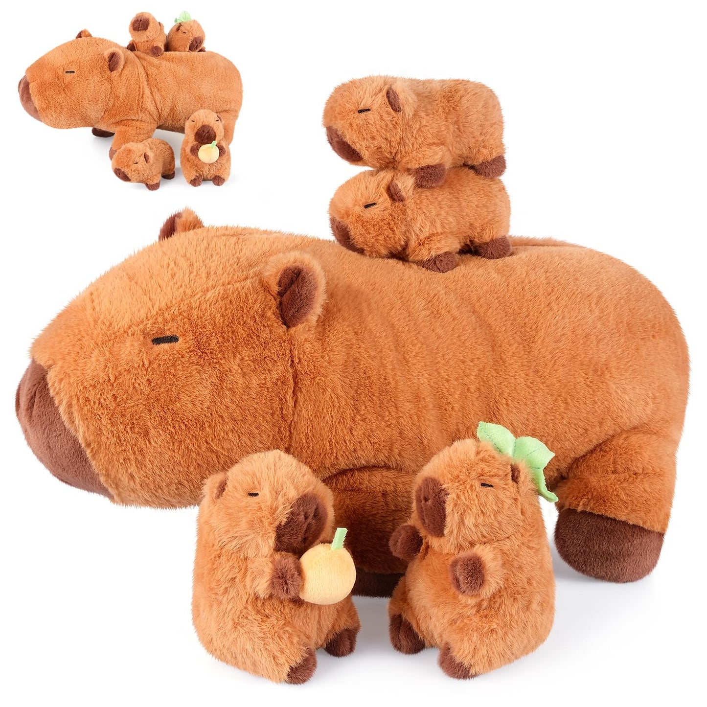 SuzziPals 5-in-1 Capybara Plush Toys with Baby Plushies, 5pcs Set Stuffed Animal Surprise Inside, Soft & Squishy Pillow Plushies Decor, Cuddly Capybara Gifts for Kids & Adults