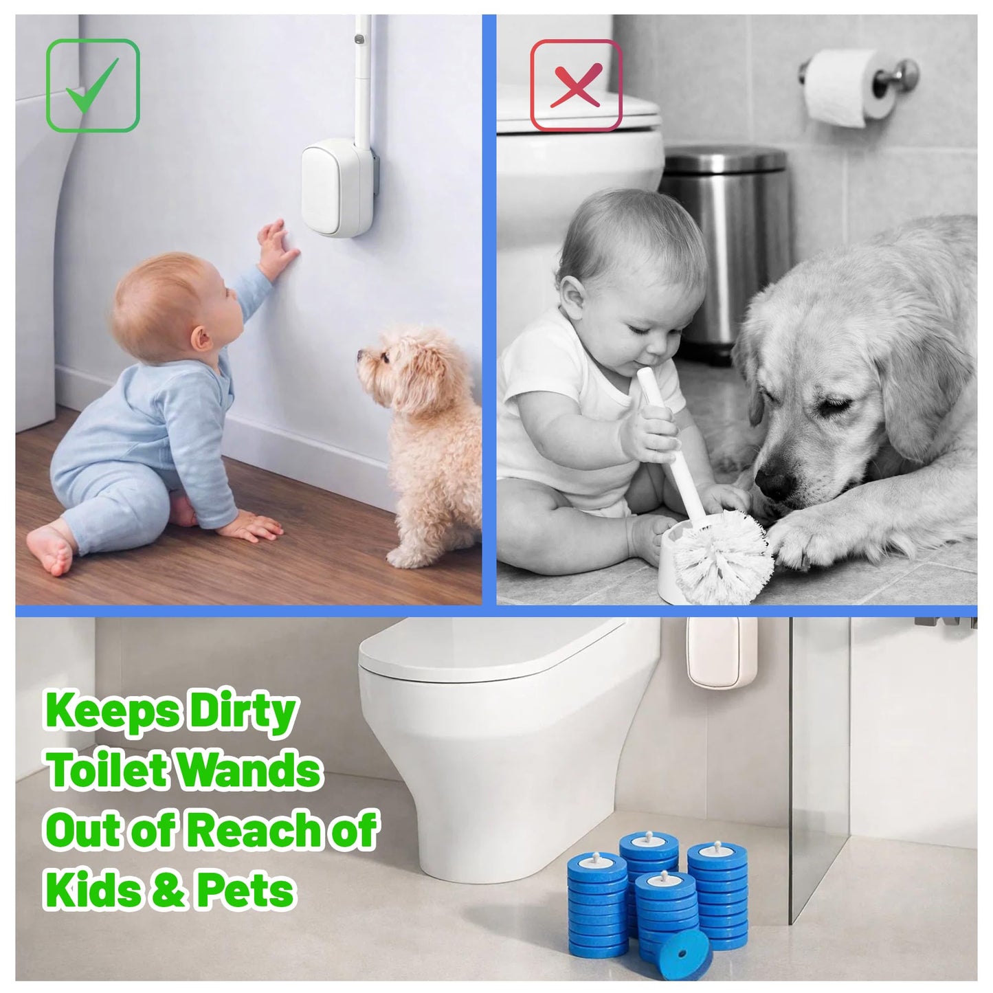 CiLoN Disposable Toilet Cleaning System + 30 Disposal Toilet Bowl Brush Refill Heads. Space-Saving Wall Mounted Toilet Brush and Holder Set for Modern Bathrooms & RVs. (Starter Kit + 30 Sponge Pads)