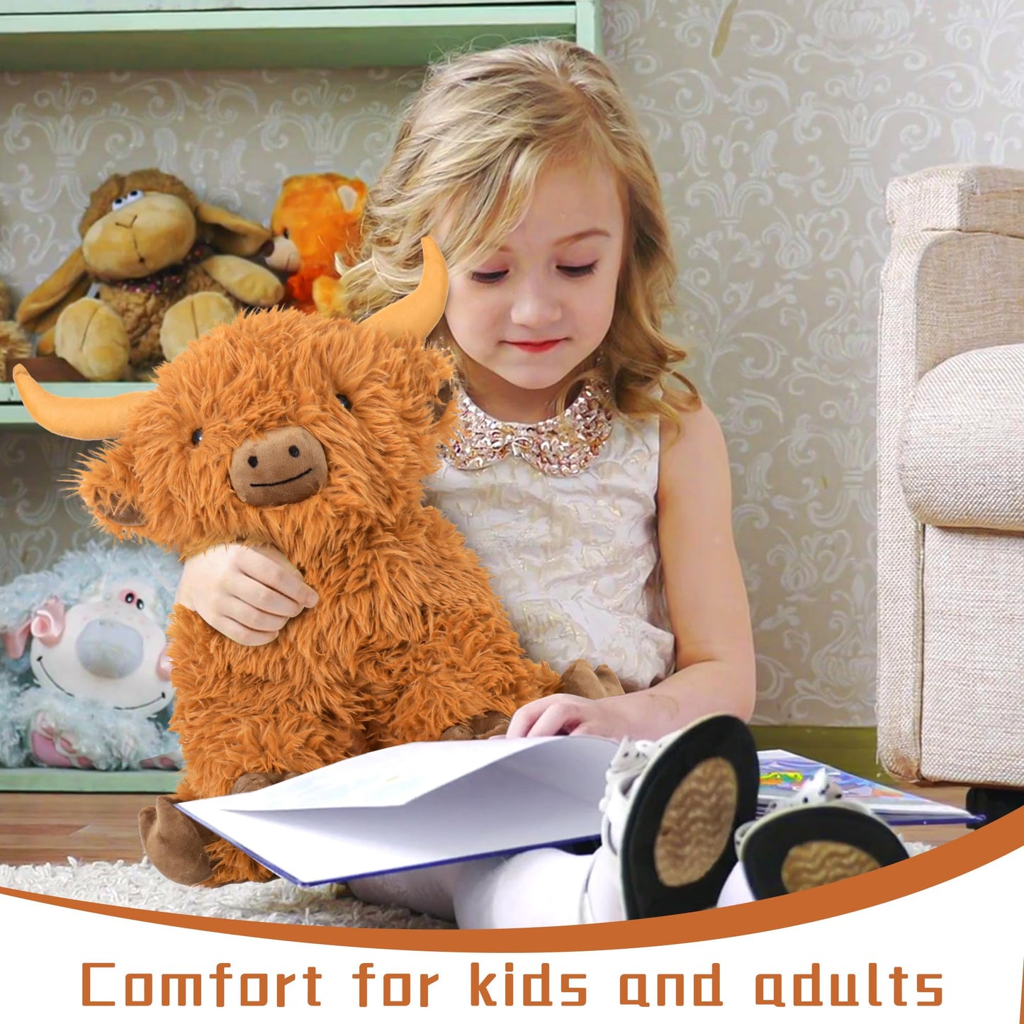 5lbs Highland Cow Weighted Stuffed Animals, 16in Tall Big Highland Cow Plush Toy, Soft Adorable Stuffed Animal for Kids and Adults Highland Cattle Gift Plushie Decor