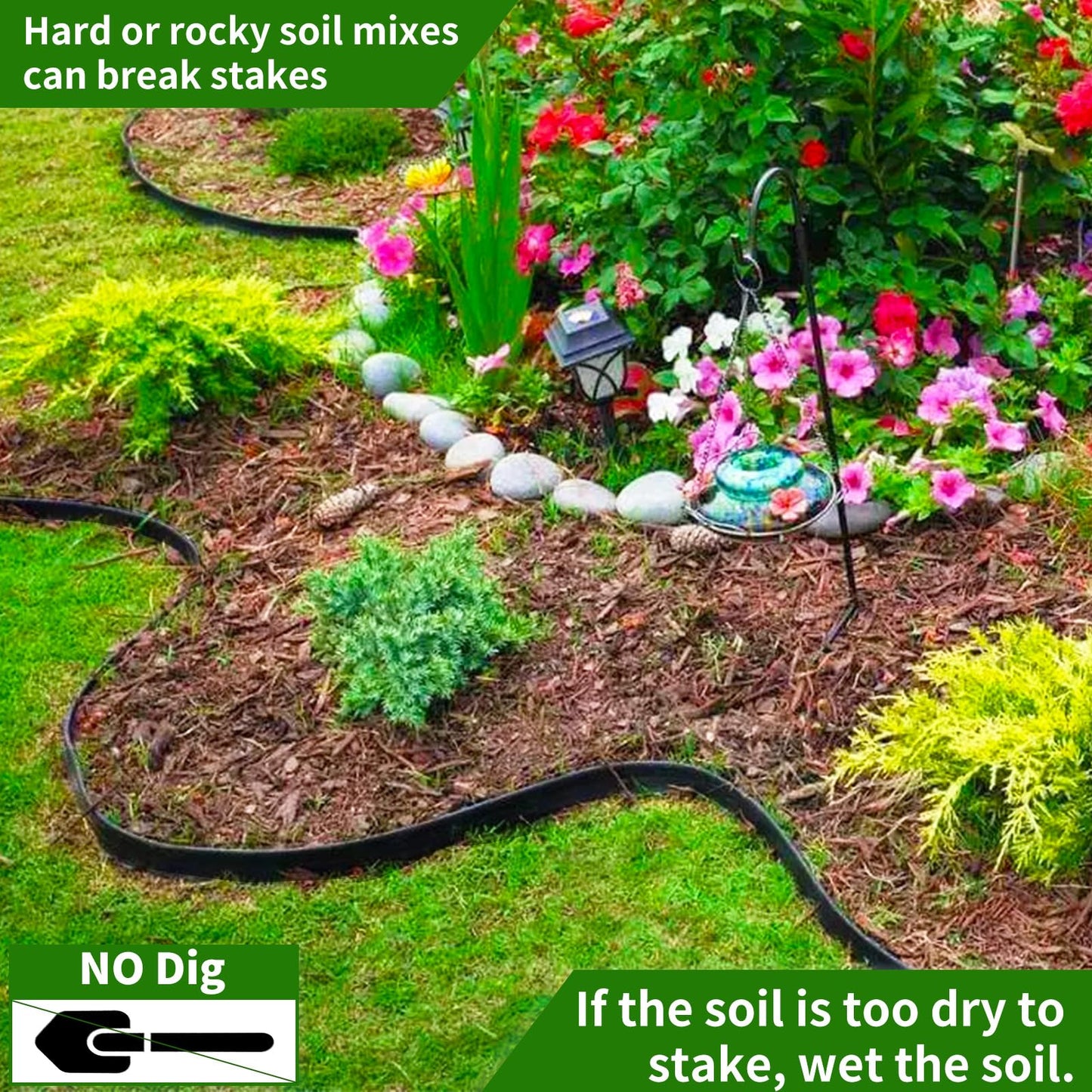 No Dig Lawn Edging Kit,Landscape Edging with Stakes fit for Lawn,Flower Garden,Grass,Lawn Edging,The Yard (60FT)
