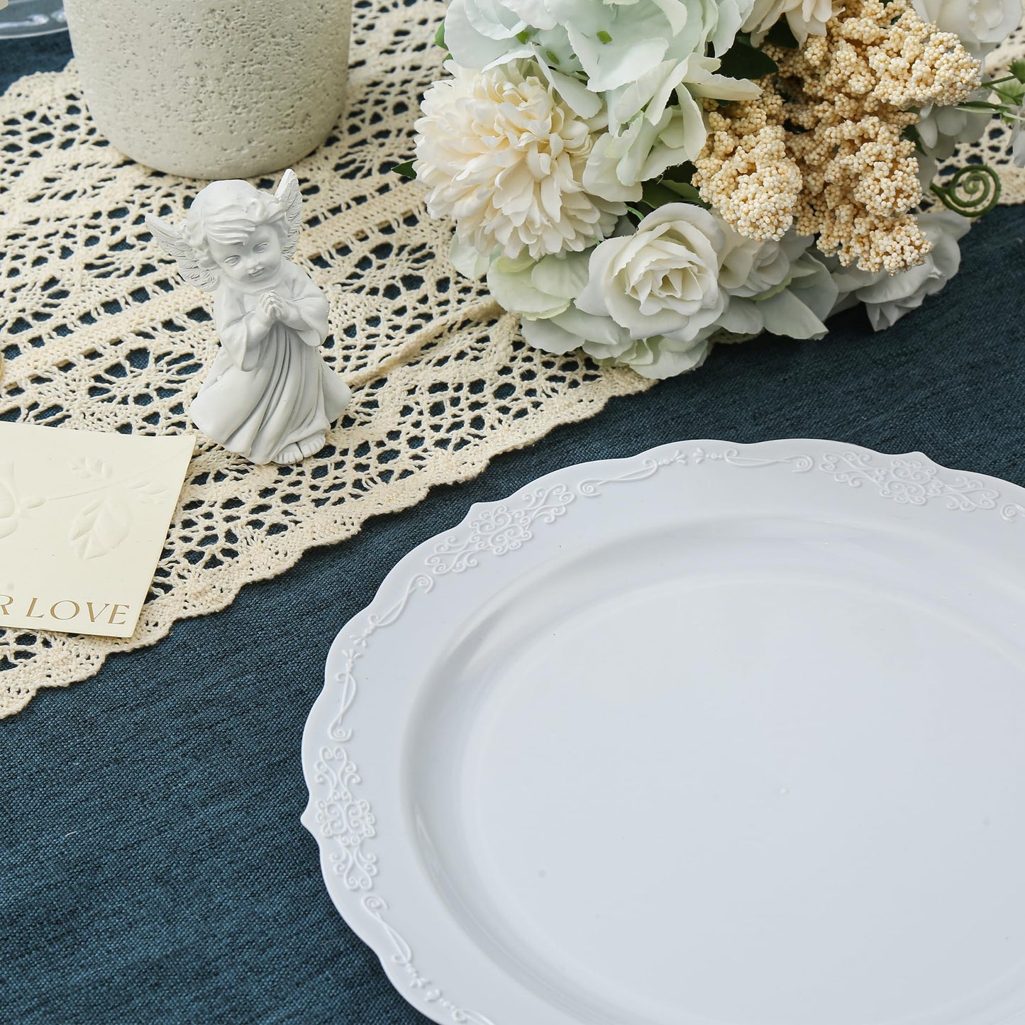 Conflech 100 Pieces White Plastic Plates - 10.25inch Dinner Disposable Plates - Premium Heavy Duty Hard Disposable Dinner Plates - Party Supplies for Birthdays, Celebrations, Wedding