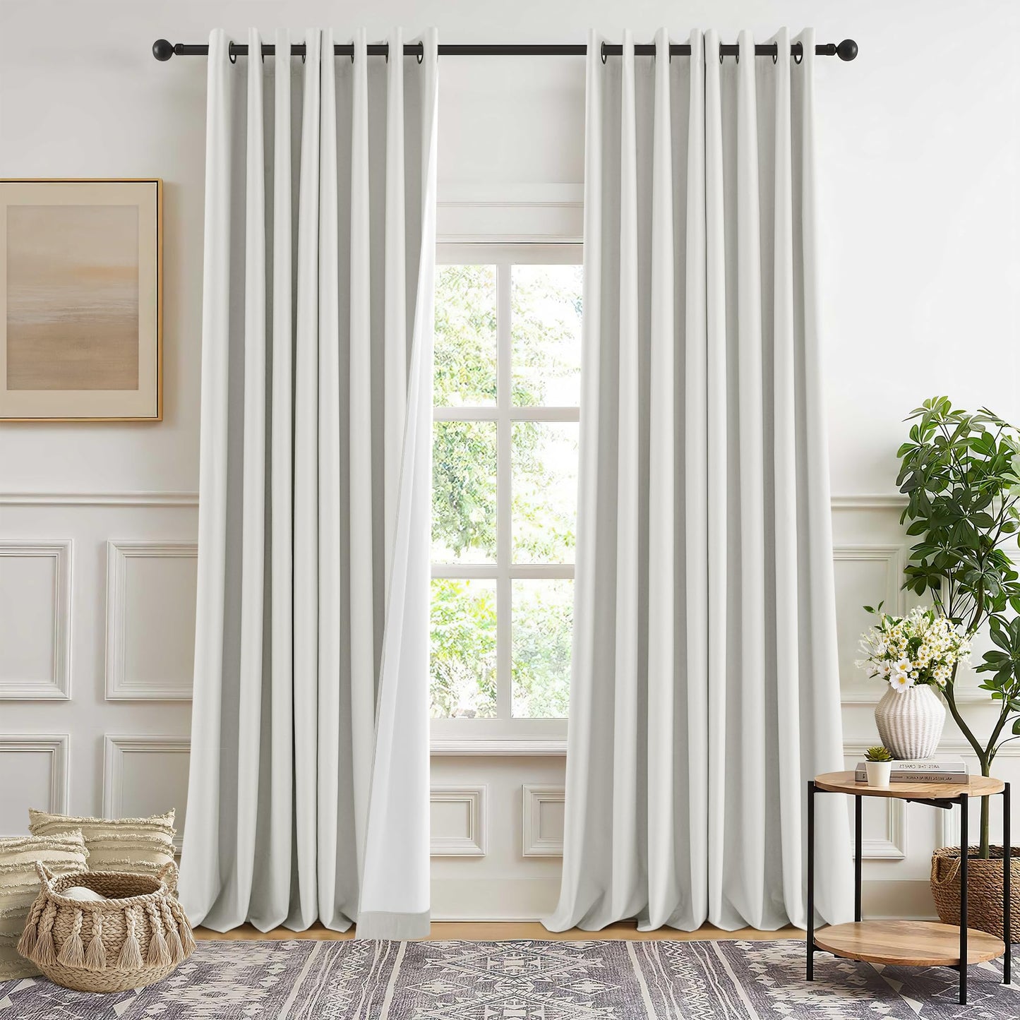 100% Blackout Curtains 108 Inches 2 Panels Thermal Insulated Black Out Linen Curtains for Bedroom Living Room Darkening Treatments Bronze Grommet Top Linen Drapes 52x108 Inch Ivory Natural Cream