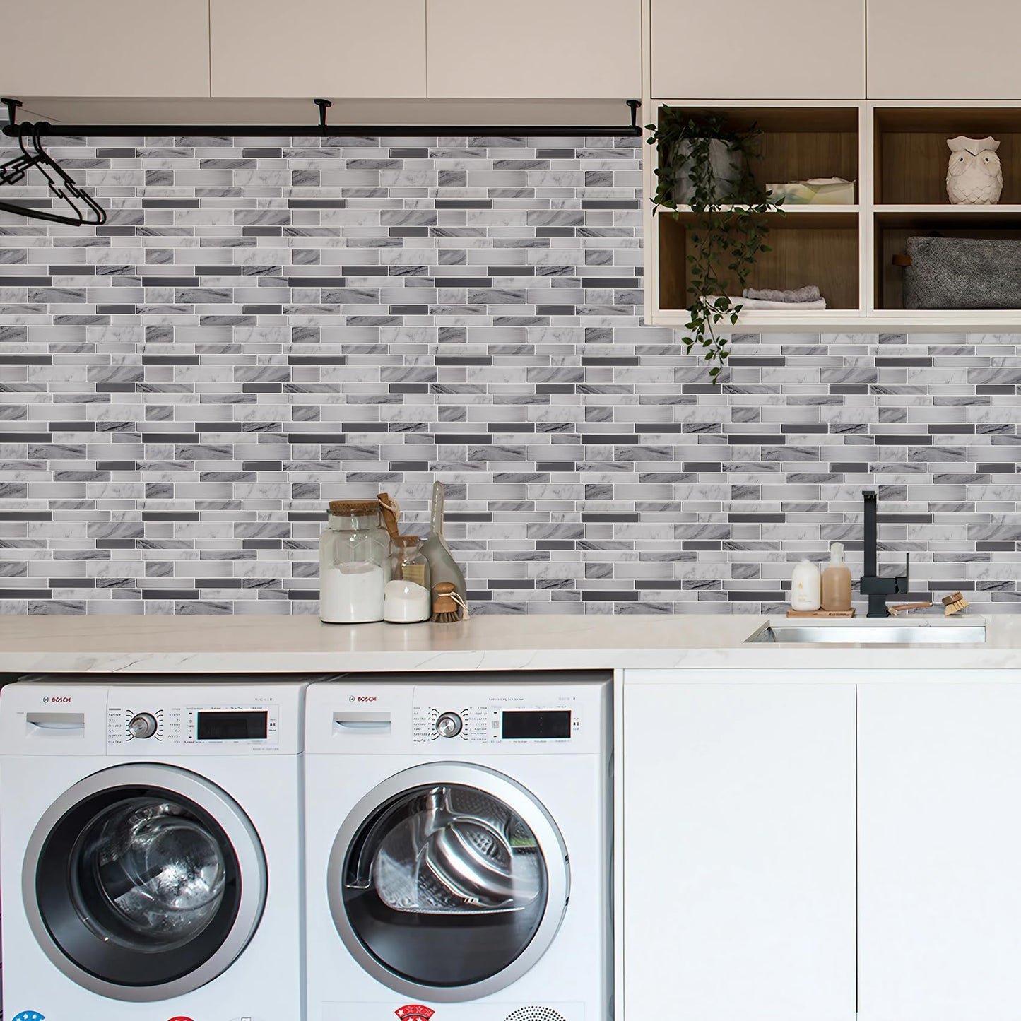 Vamos Tile 10-Sheet Peel and Stick Tile Backsplash,12"x12" Premium Kitchen Backsplash Peel and Stick Tile (Grey)