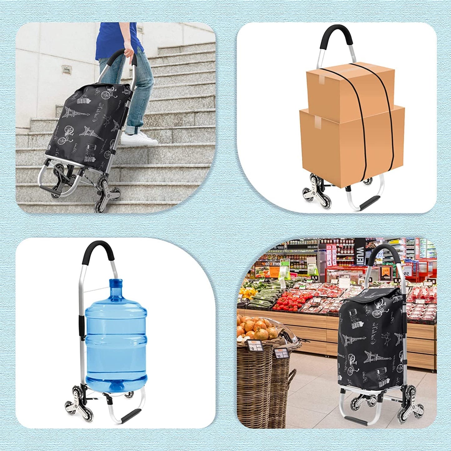 Folding Shopping Trolley Grocery Cart with Removable Waterproof Canvas Bag and Stair Climbing Wheels Super Loading Portable Utility Cart