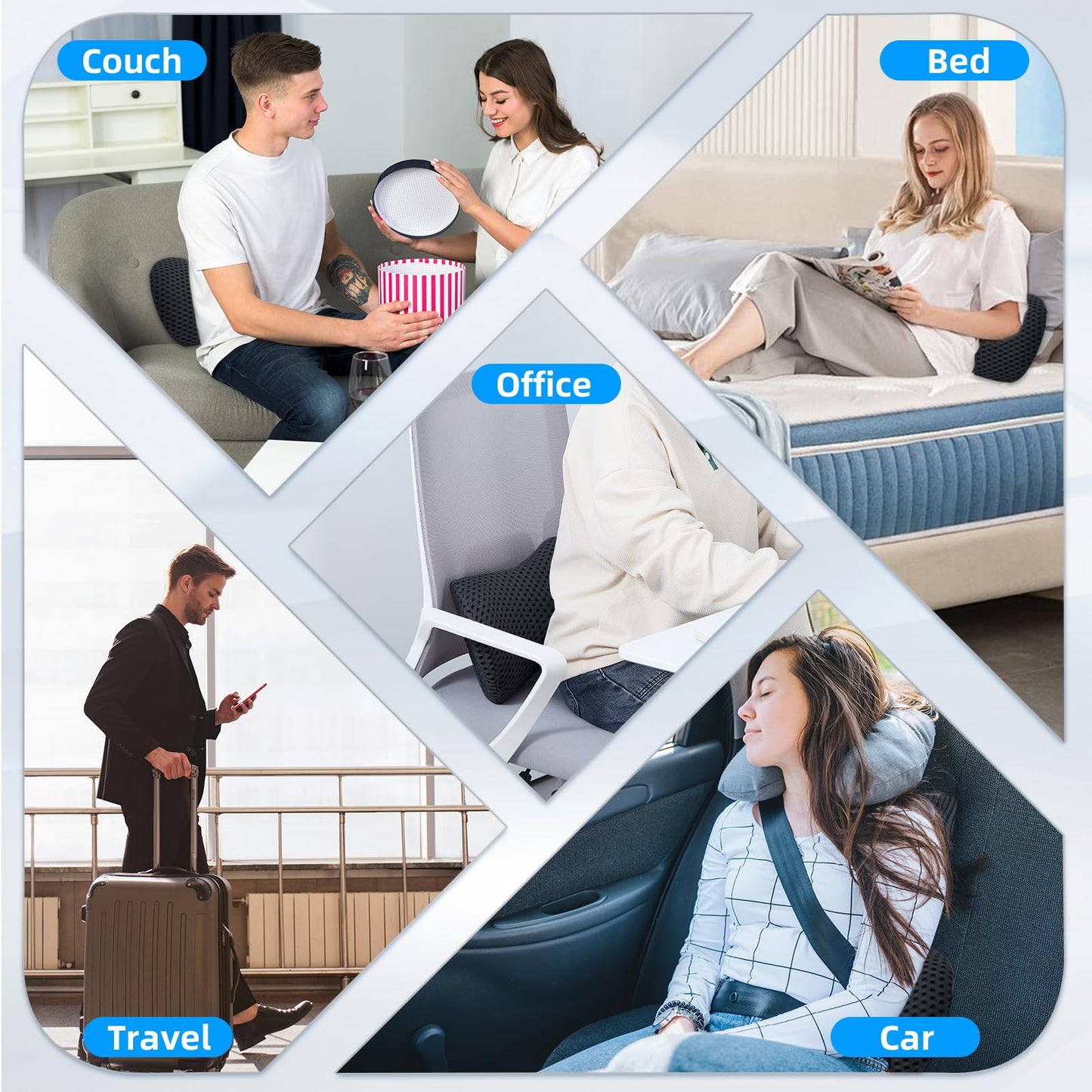 Lumbar Pillow, FOUSUPDT Memory Foam Lumbar Support Pillow for Office Chair and Car Seat, Back Support Pillow for Lower Back Pain Relief, Support Cushion Back Pillow for Sleeping, Driving(Black)
