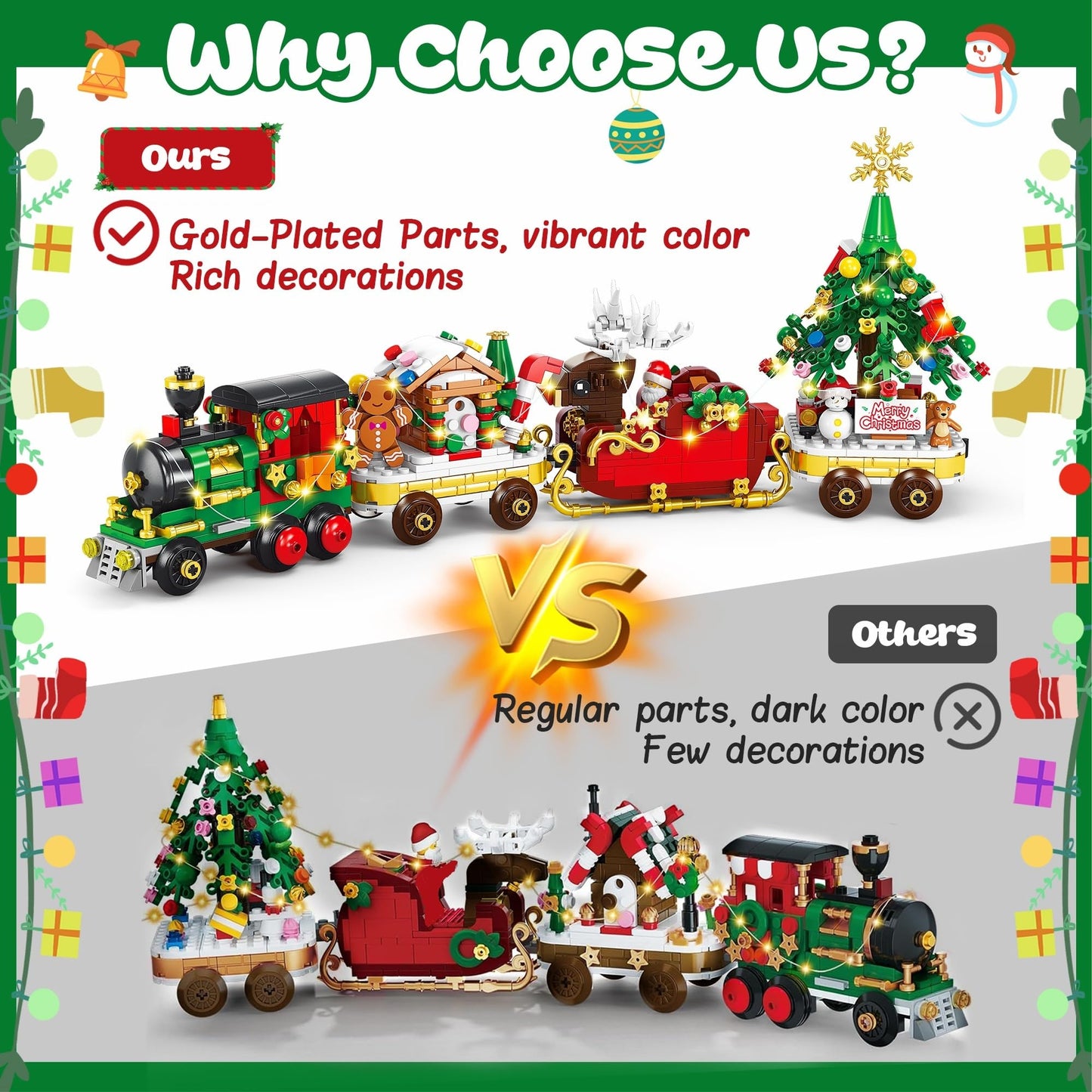 Advent Calendar 2025 Christmas Train Building Set with Lights, 24 Boxes Christmas Countdown Surprise Blocks Compatible with Lego, Xmas Gifts for Kids Adults (849PCS)