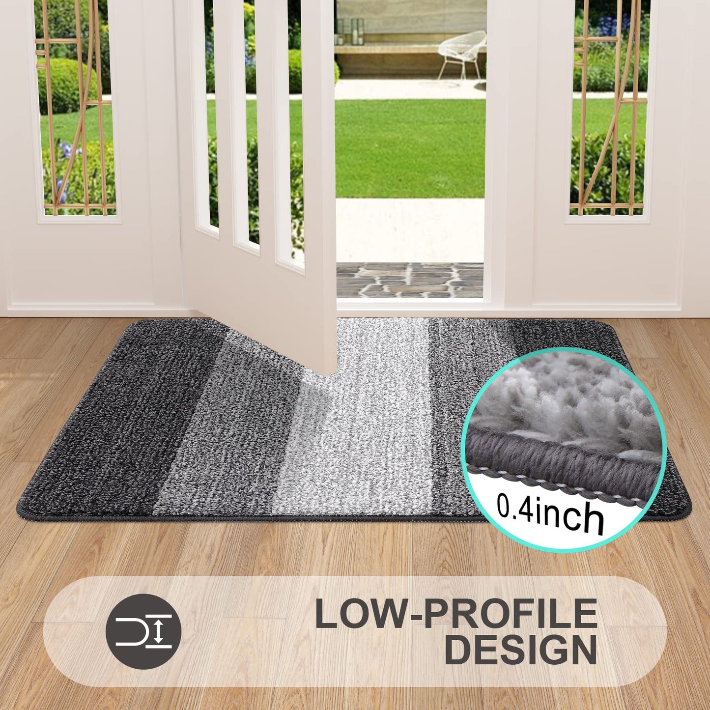 Grandaily Indoor Doormat, 24" x 36" Non-Slip Mud Trapper Absorbent Front Door Mats, Washable Striped Inside Entryway Mat, Low-Profile Welcome Mat Entrance Mat, Grey
