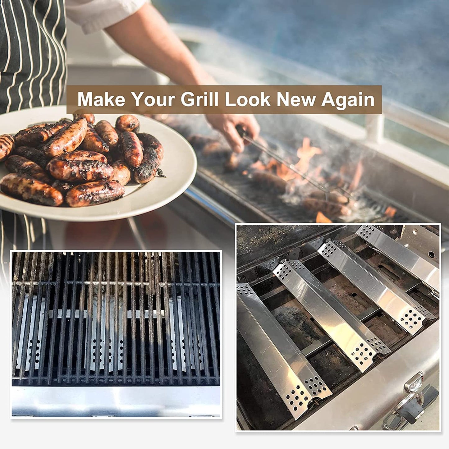 Hiorucet Barbecue Replacement Parts for Master Chef G45308, G45311, G45301, G45303, G45309 Grill Models. BBQ Heat Shields, Burner Tubes, Crossover Tubes Kit.