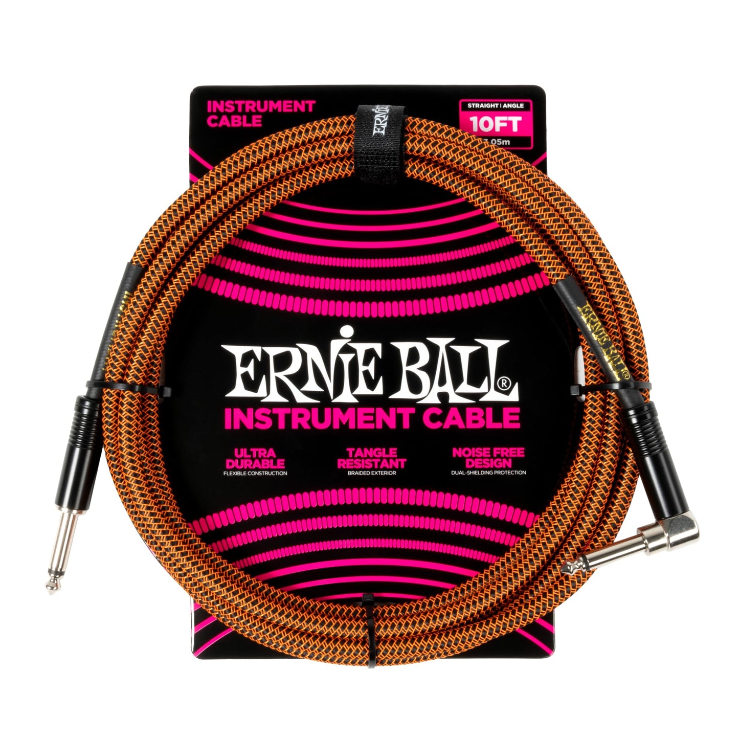 Ernie Ball Braided Instrument Cable Straight/Angle 10ft - Pumpkin Pie