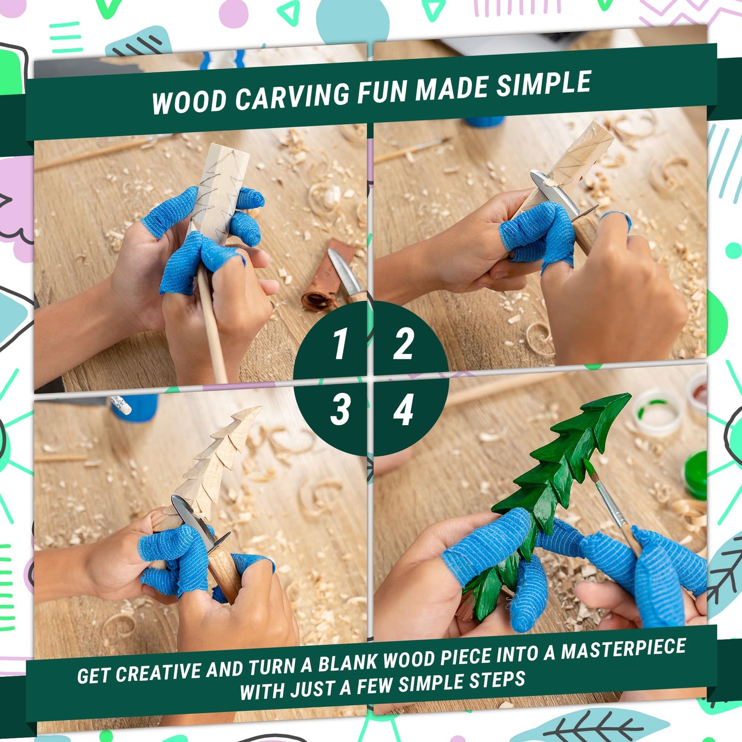 BeaverCraft Wood Carving Kit for Kids DIY 08 - Whittling Kit for Beginners - Hobby Kits for Boys – Whittling Set Includes Safety Wood Carving Knife for Kids, Basswood Blocks