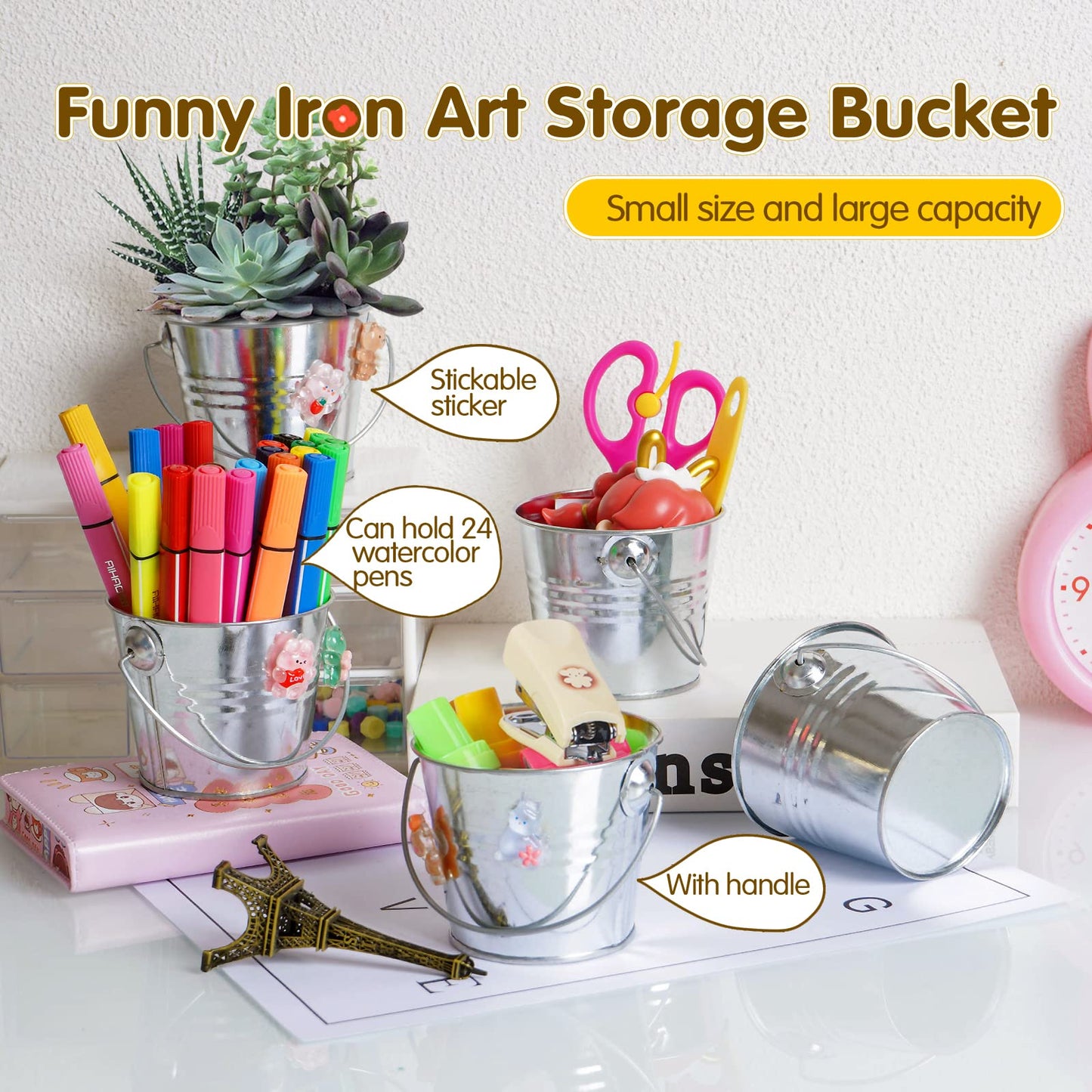 GDYOOSHOW 10pcs 3 inch Tall Galvanized Metal Buckets Mini Planters for Succulent,Centerpieces for Party, Wedding Ornaments. (10pcs mini Buckets)