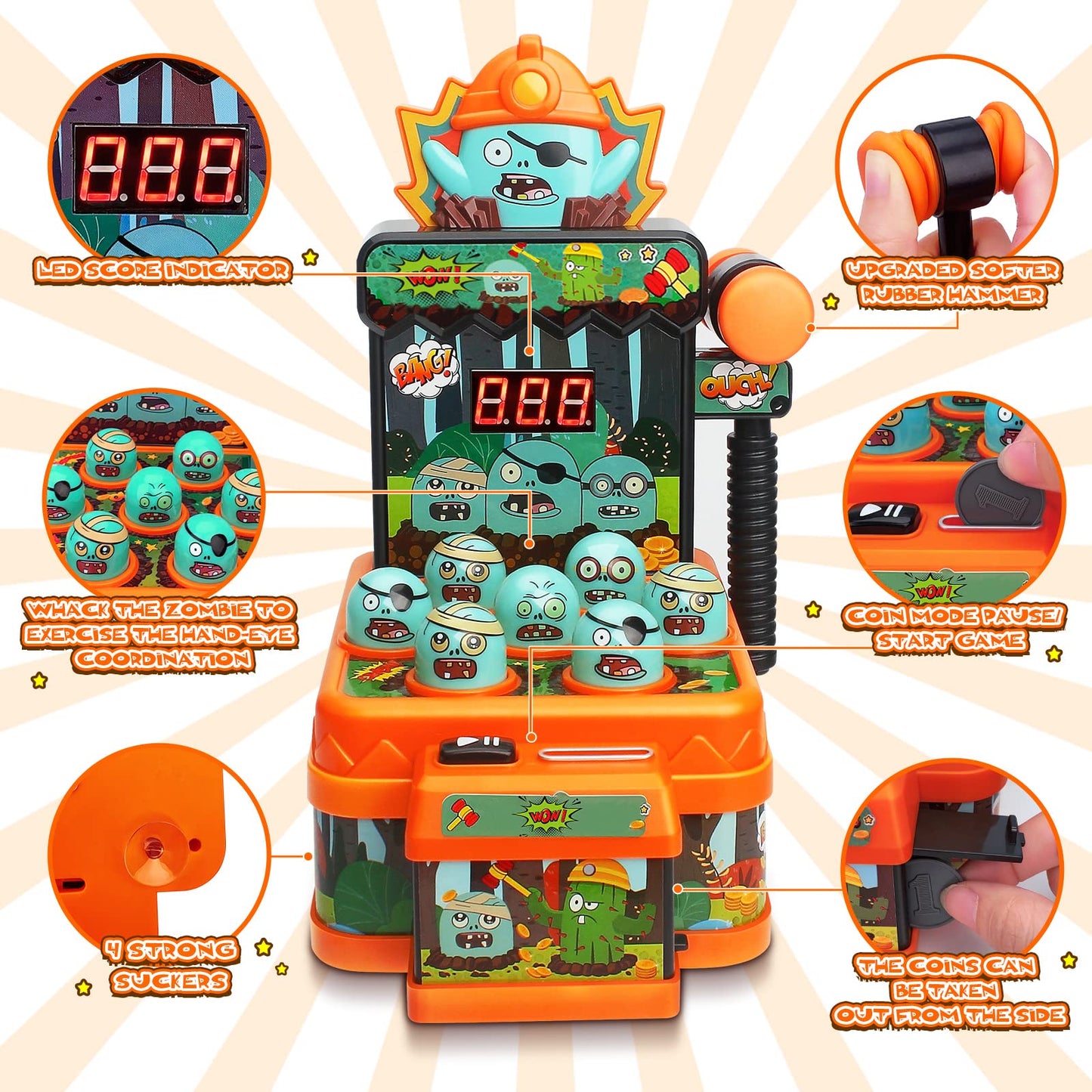 Arcade Game Toys for Ages 3 4 5 6 7 8 9+ Year Old, Whack Game Mole, Mini Electronic Interactive Hammering & Pounding Mole Toys, Gift Idea for Baby Toddler Kids Girls Boys, Cartoon Zombie Style Fun Toy