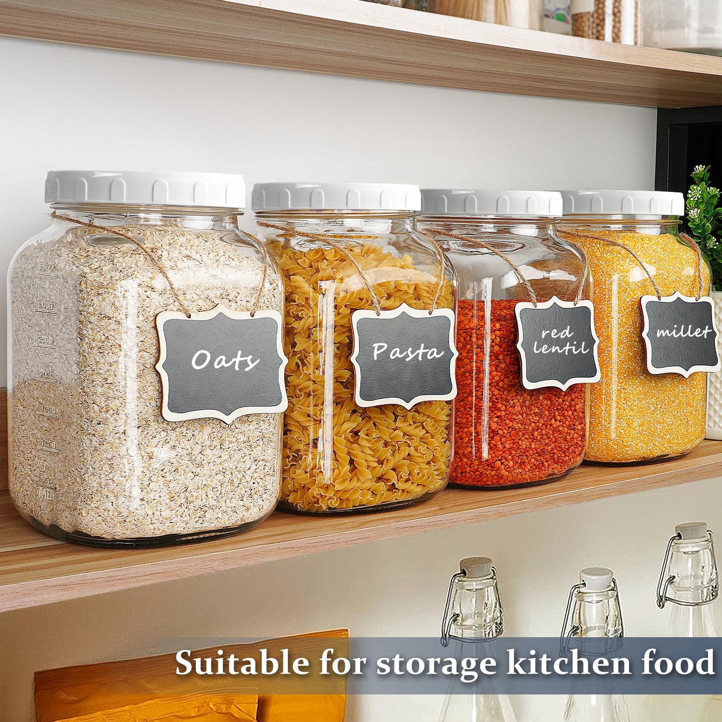 2 Pack 1 Gallon Glass Jar with Lid, Heavy Duty Airtight Screw Lid w Silicone Gasket - Large Mason Jar Wide Mouth w 2 Scale Marks for Fermenting Kombucha, Sun Tea, and Storing Food (Extra 2 Gaskets)