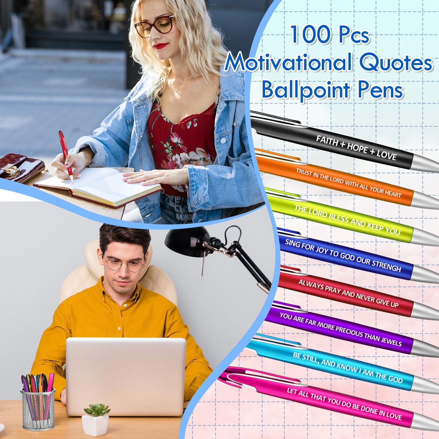 Lincia 100 Pcs Bible Verse Ballpoint Pens Bulk with Inspirational Quotes Retractable Medium Point Affirmation Pens with Black Ink Thank You Gifts for Back to School, Nurse, Teacher
