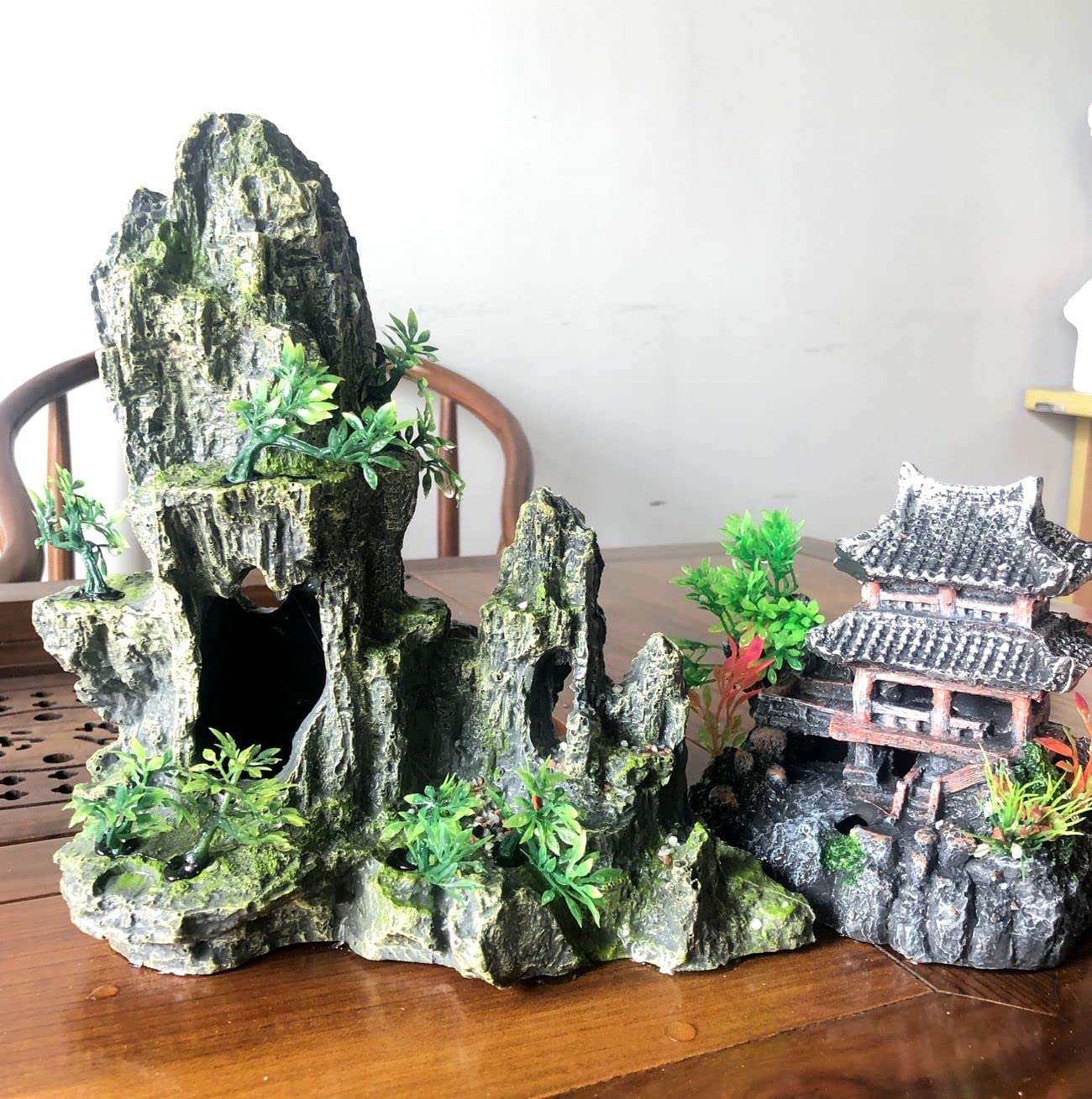AWXZOM Extra Large Aquarium Decorations kit - “Ancient Temple in The Mountain”, Japanese Aquarium Decorations Resin Aquarium Castle Decorations Aquarium Mountain View Stone