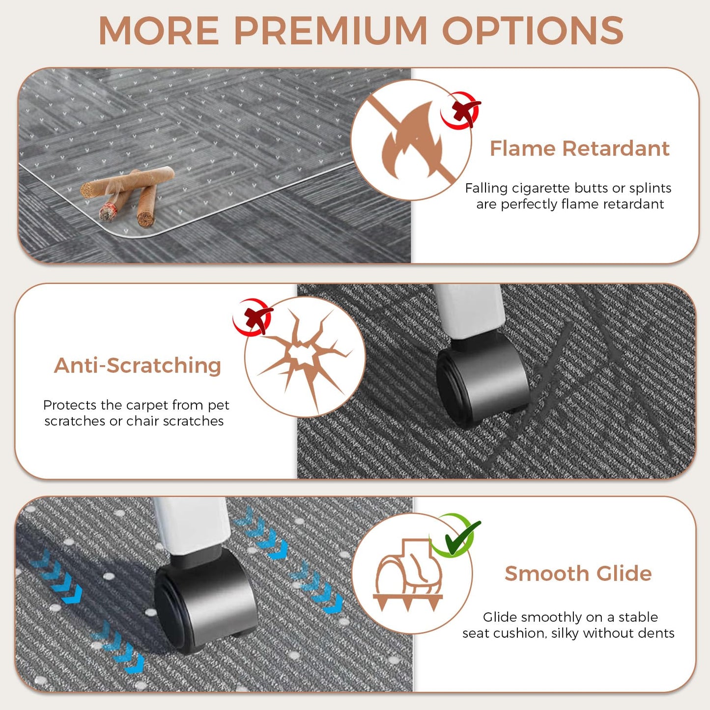 FRUITEAM Office Chair Mat for Carpet Floors, 48''×48'' Square Heavy Duty Carpet Protector, Easy Glide and Sturdy, Rectangle Transparent with Non-Slip Studded fot Home and Office