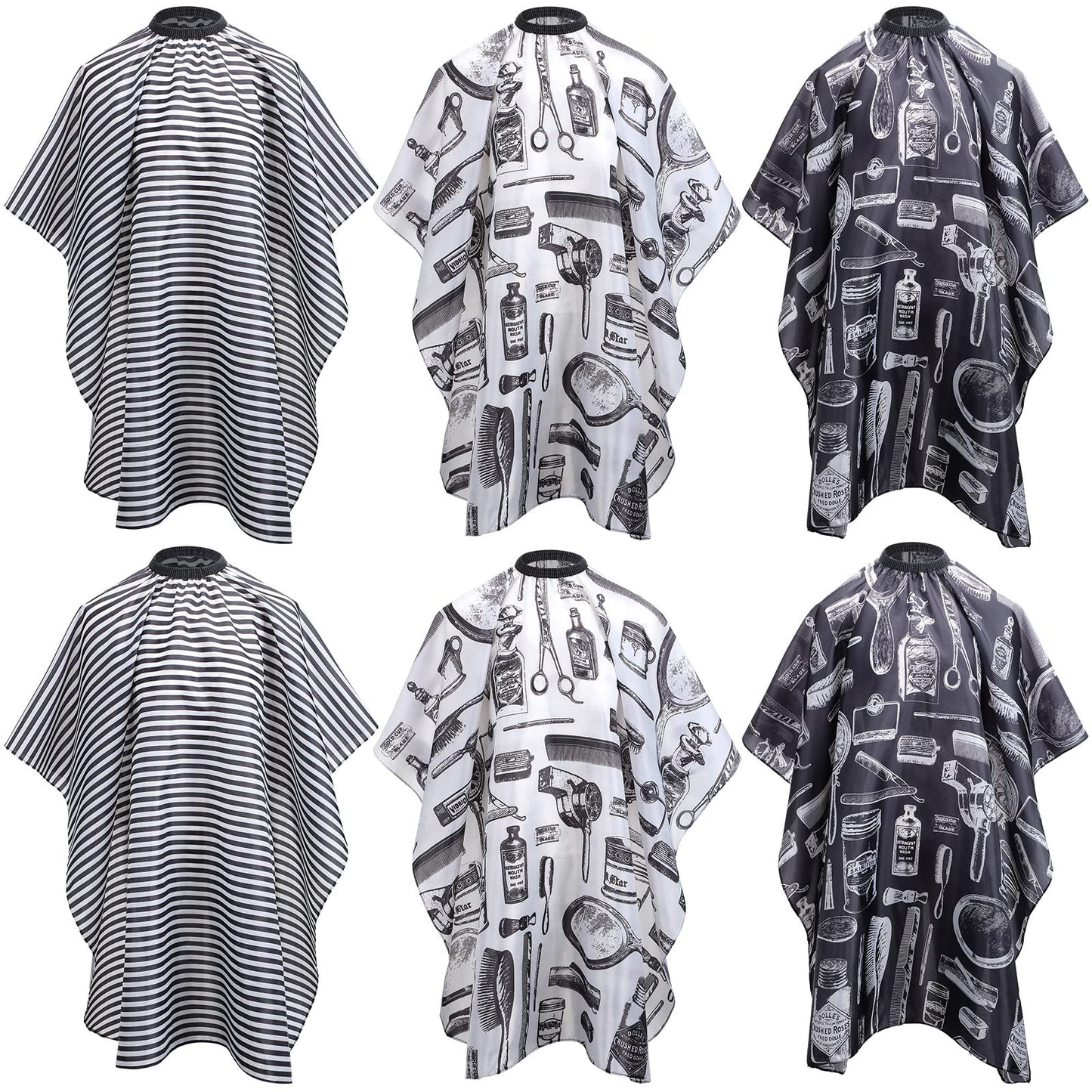 JenPen 6 Pcs Waterproof Hair Styling Cape Salon Barber Cape for Stylist Hairdresser Haircuting Adjustable, 47" x 59"(White Black Floral Print)