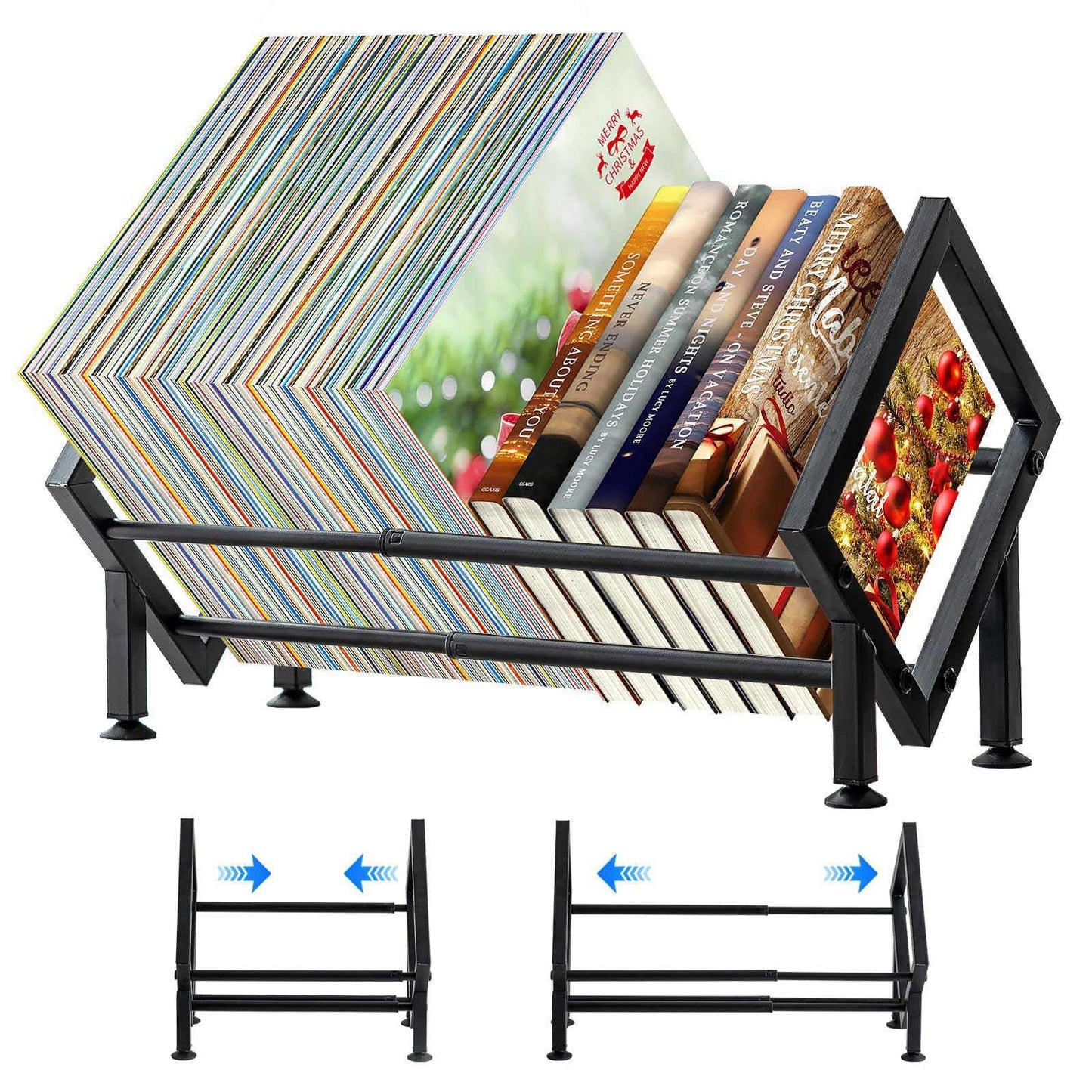 Adjustable Desktop Bookshelf for Desk Book Organizer, Tilting Tabletop Bookshelf in Office Home/Bedroom, Vinyl Record Storage Holder Book Rack for Magazine/CDs/Books/Vinyls Display