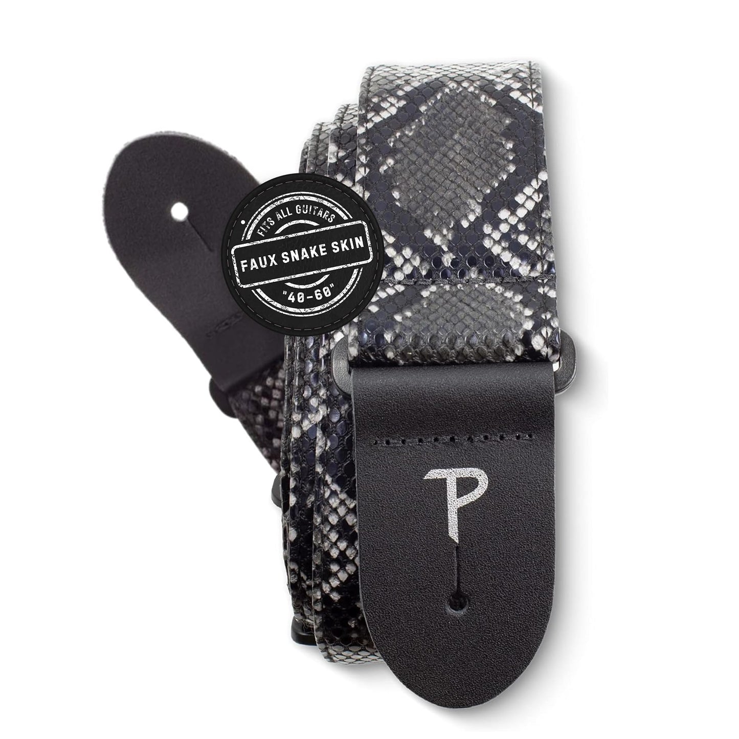 Perri’s Leathers Ltd. - Guitar Strap - Faux Snakeskin - Black - Adjustable - For Acoustic/Bass/Electric Guitars - Made in Canada (VGS-7555)