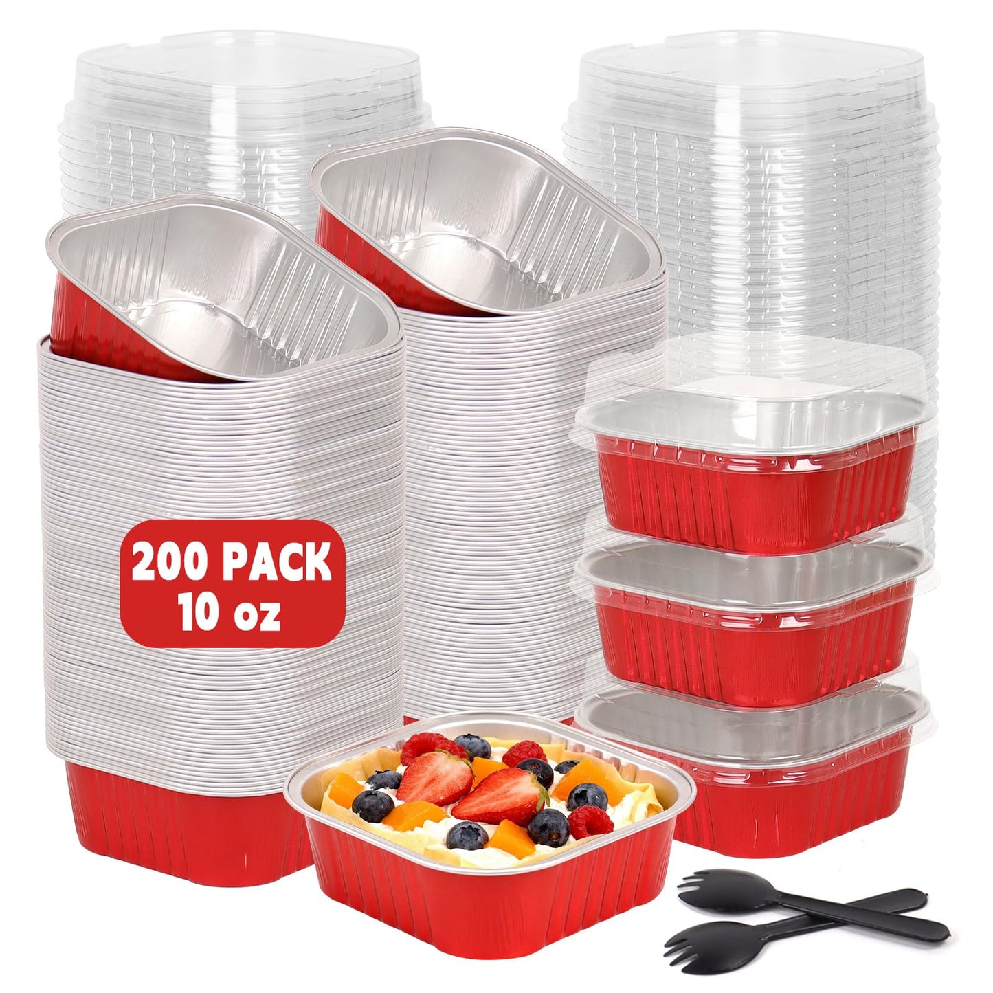200 Pcs Square Mini Cake Pans with Lids, 10 OZ Individual Mini Loaf Pans, 4.4x4.4 Pink Aluminum Foil Cupcake Baking Cups