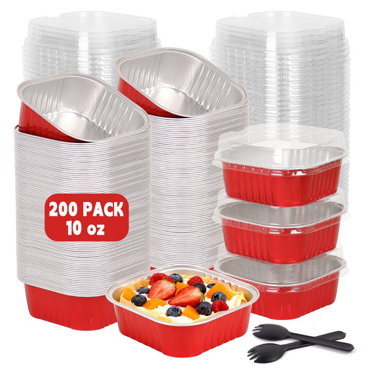 200 Pcs Square Mini Cake Pans with Lids, 10 OZ Individual Mini Loaf Pans, 4.4x4.4 Pink Aluminum Foil Cupcake Baking Cups
